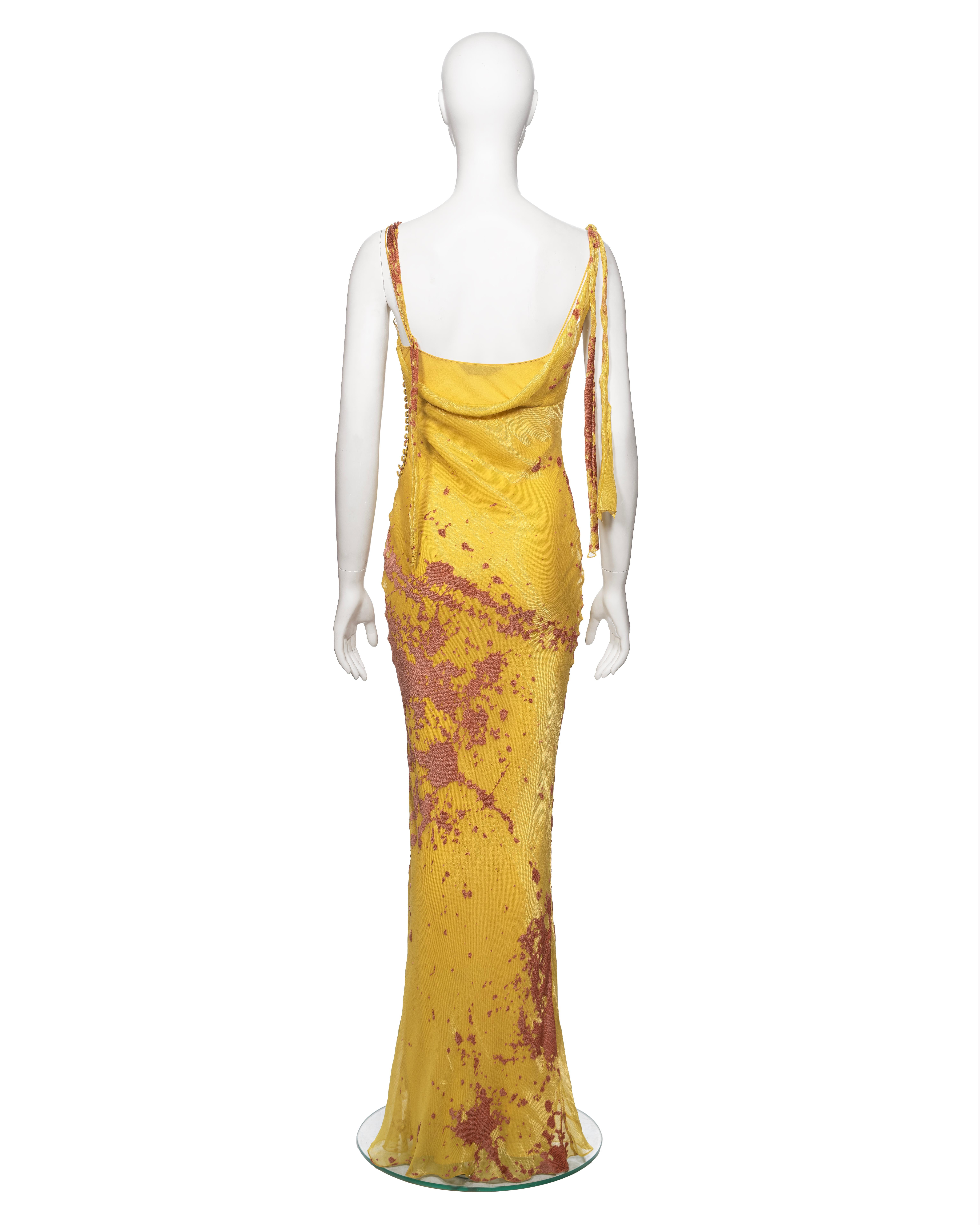 John Galliano Metallic Yellow and Peach Lamé and Silk Evening Dress, FW 2000 For Sale 4