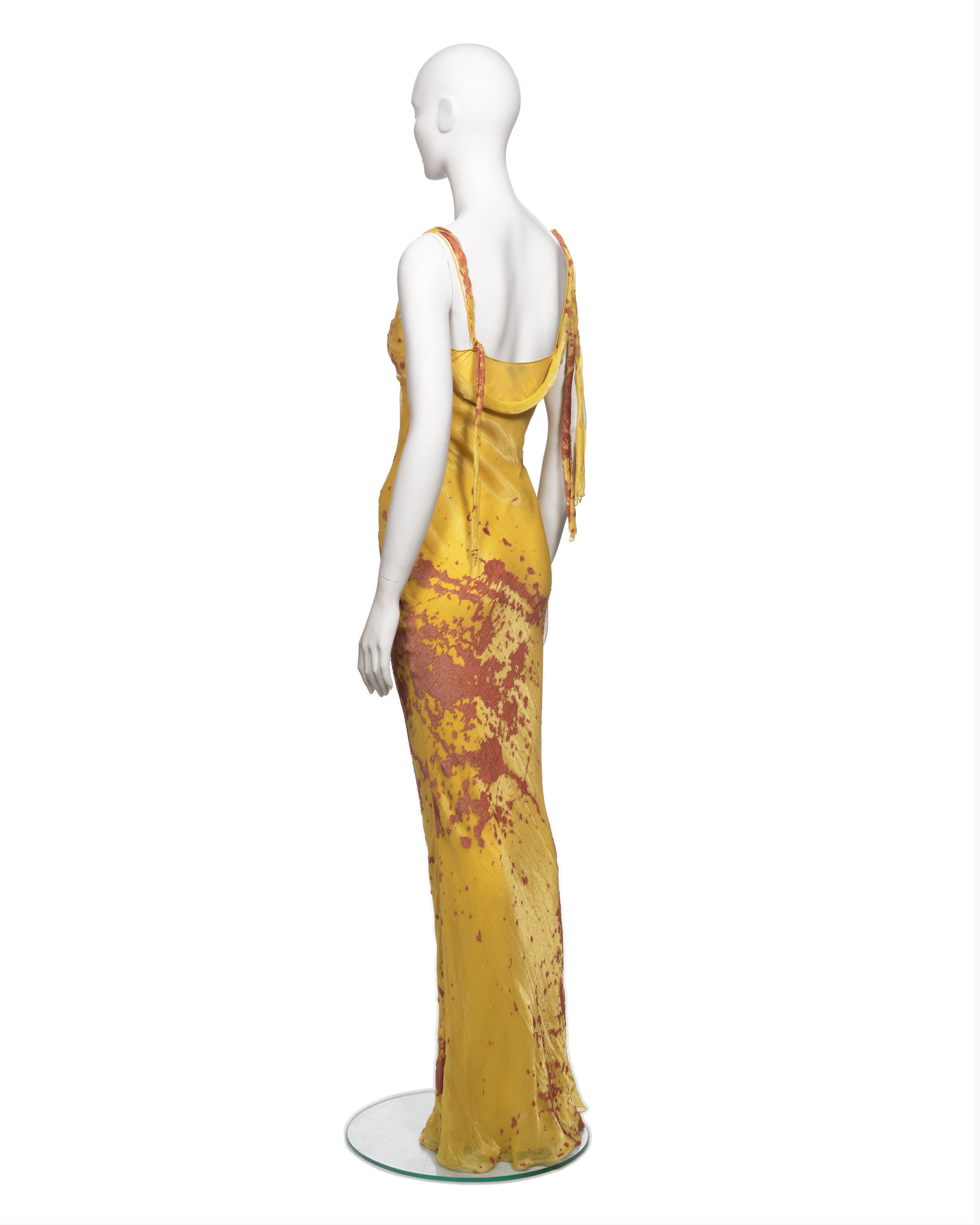 John Galliano Metallic Yellow and Peach Lamé and Silk Evening Dress, FW 2000 For Sale 5
