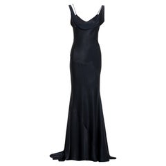 John Galliano midnight blue satin crepe bias cut evening dress, fw 1995