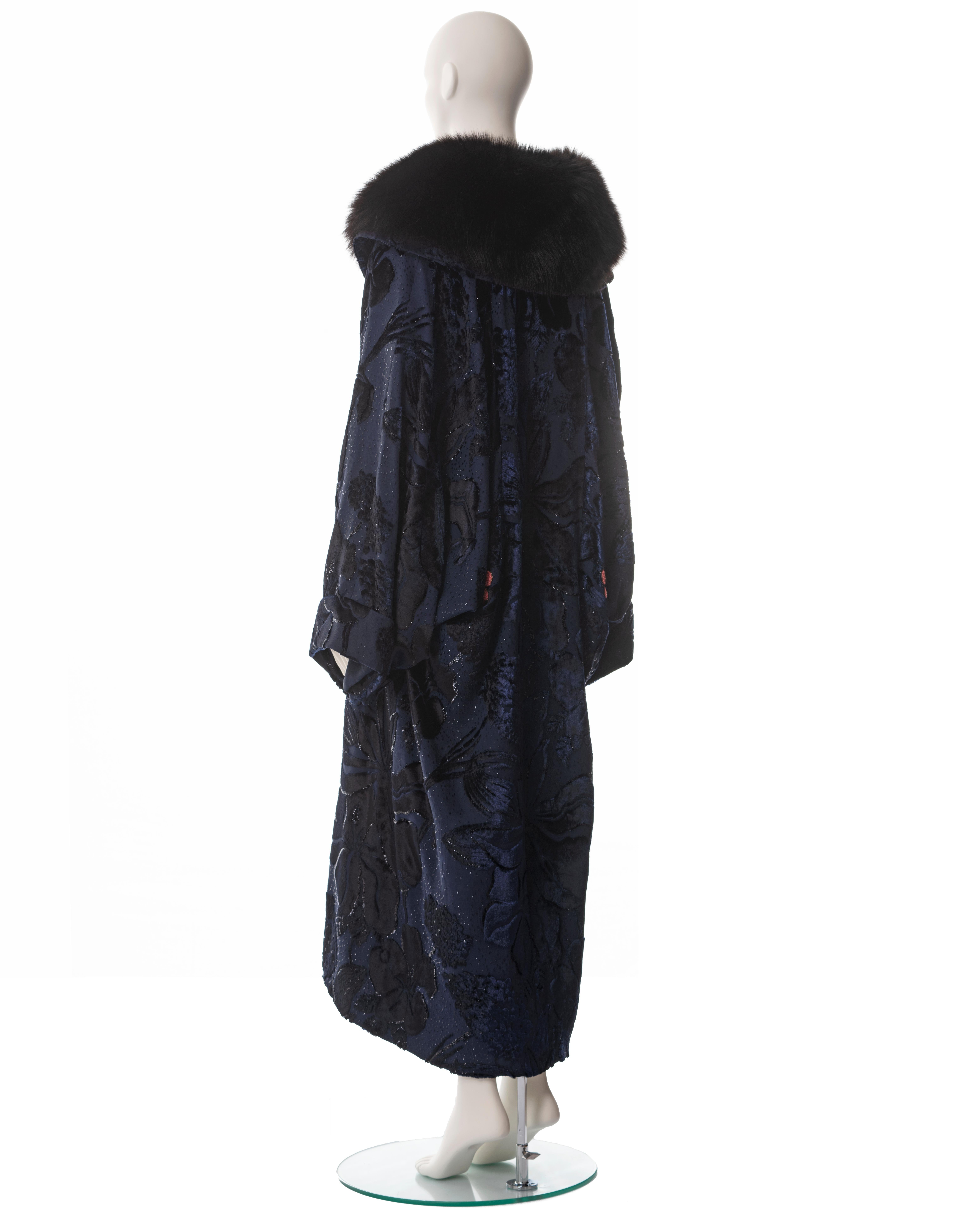 John Galliano midnight blue velvet devoré evening coat, fw 2000 6