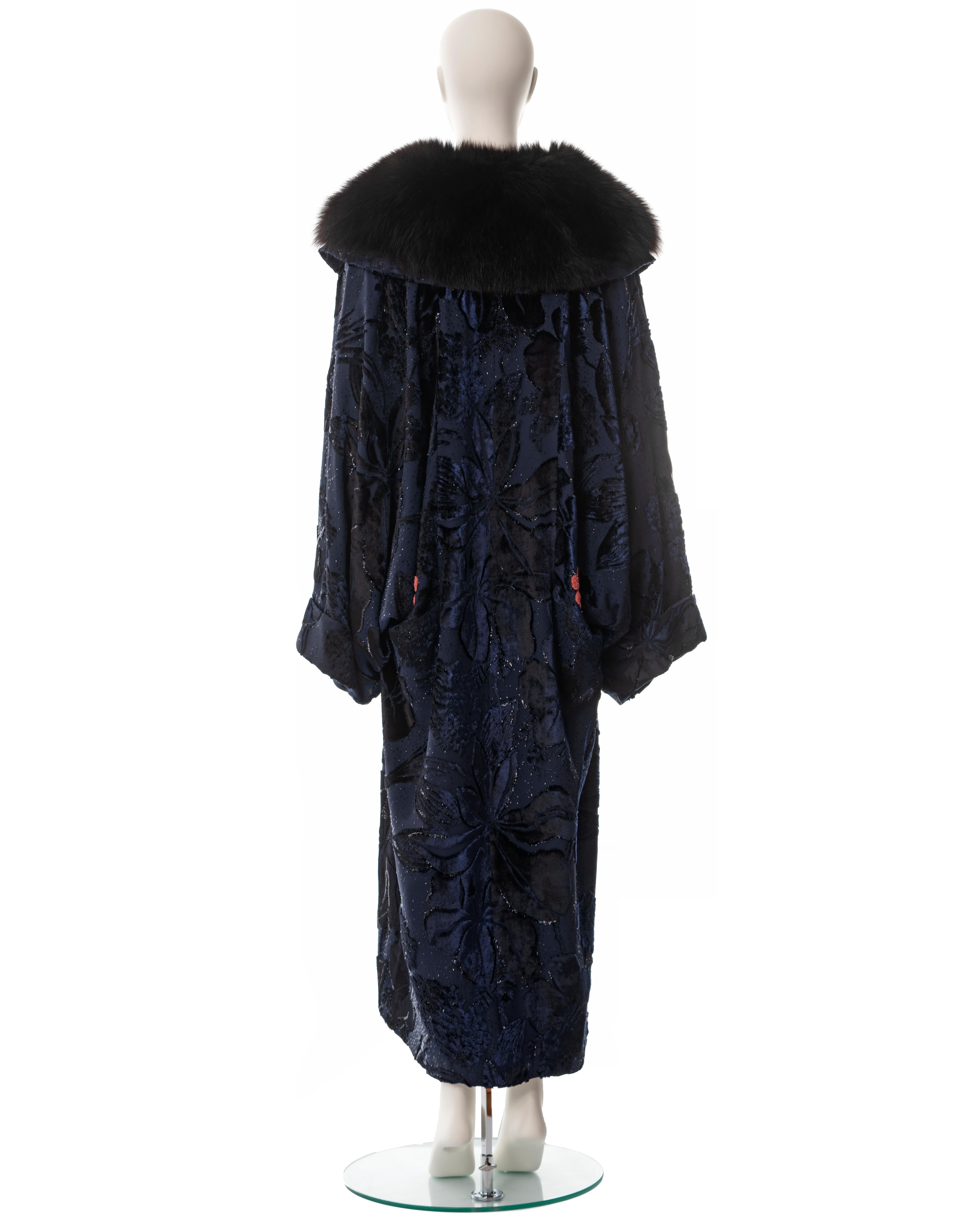 John Galliano midnight blue velvet devoré evening coat, fw 2000 8