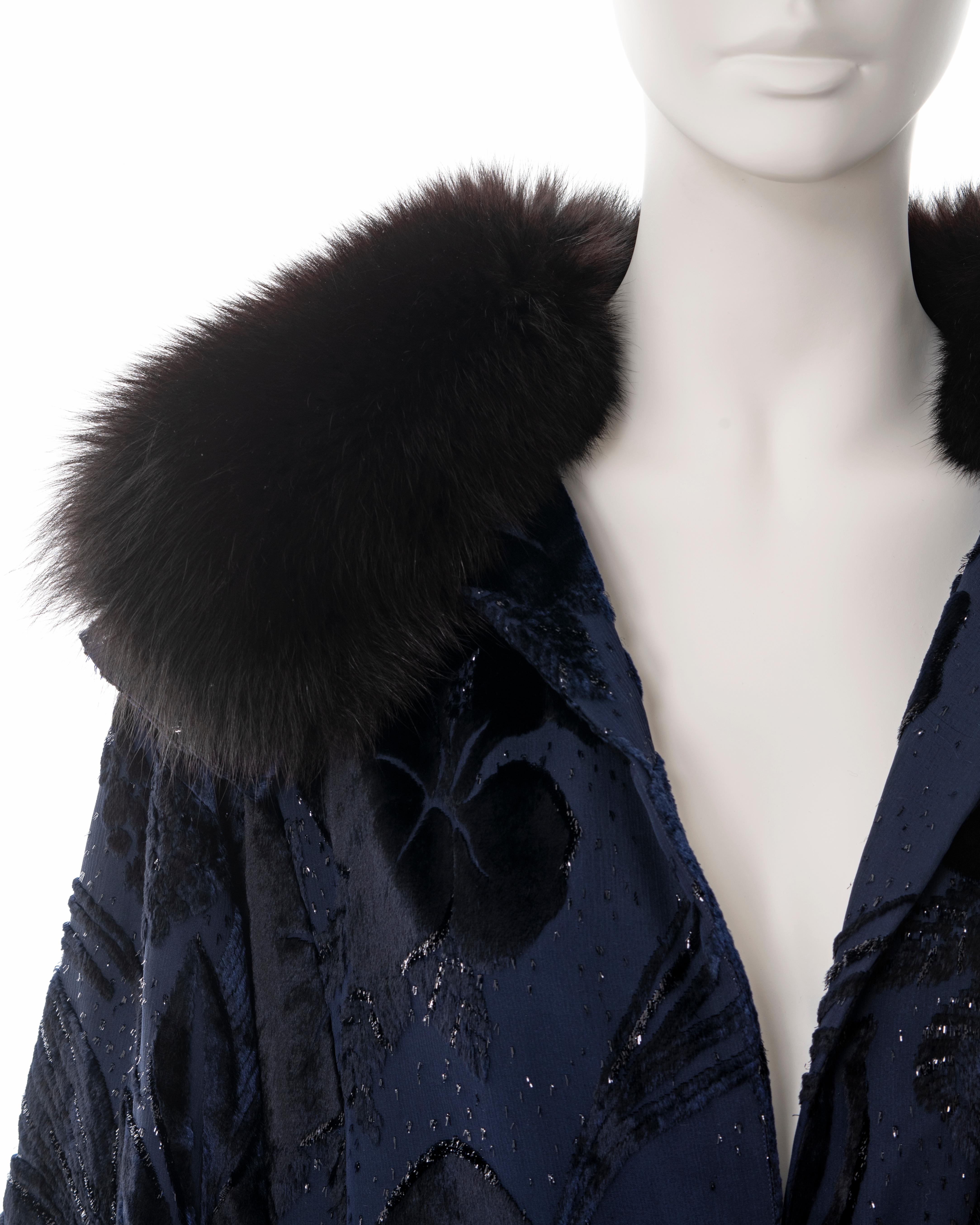 Women's John Galliano midnight blue velvet devoré evening coat, fw 2000
