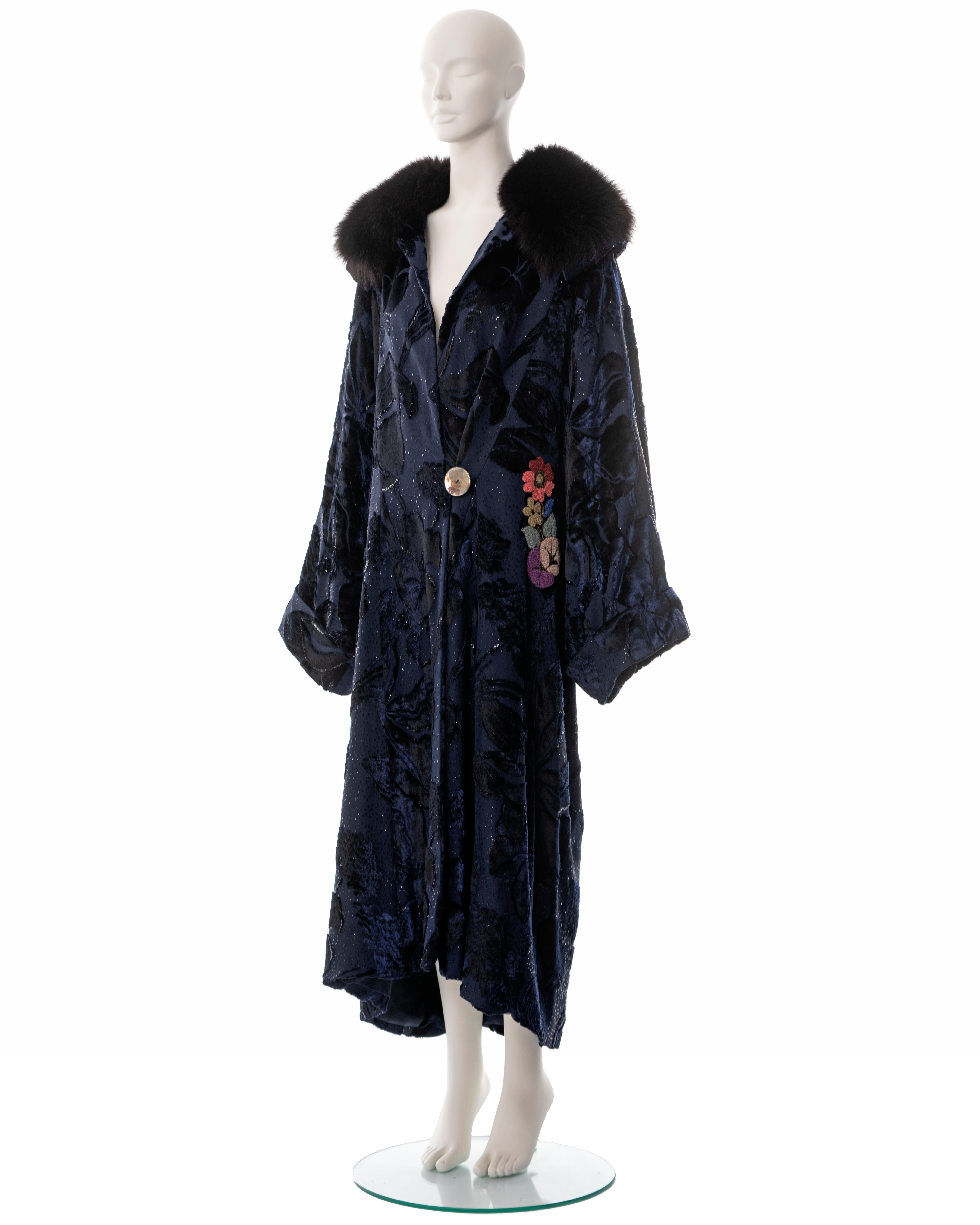 John Galliano midnight blue velvet devoré evening coat, fw 2000 3