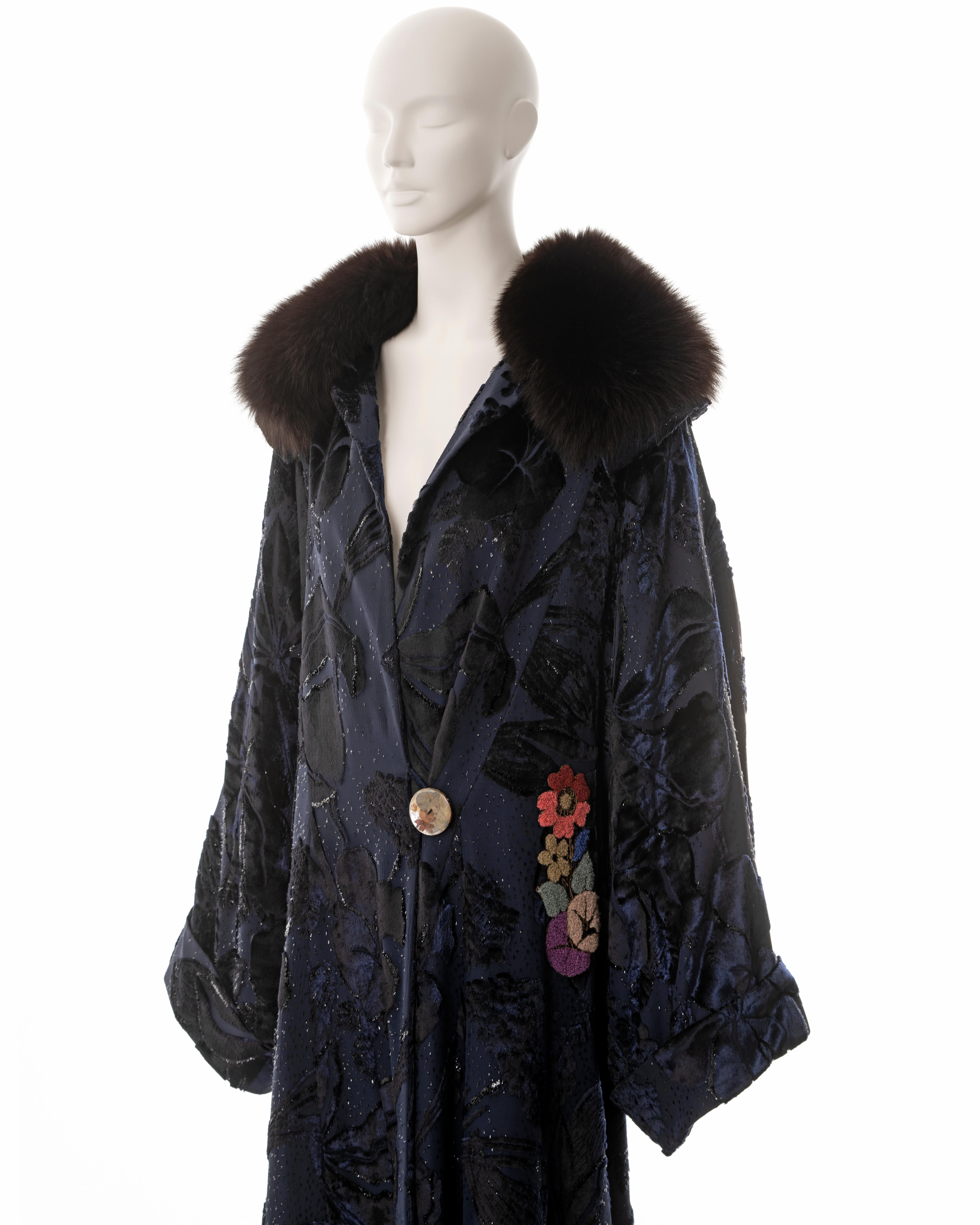 John Galliano midnight blue velvet devoré evening coat, fw 2000 4