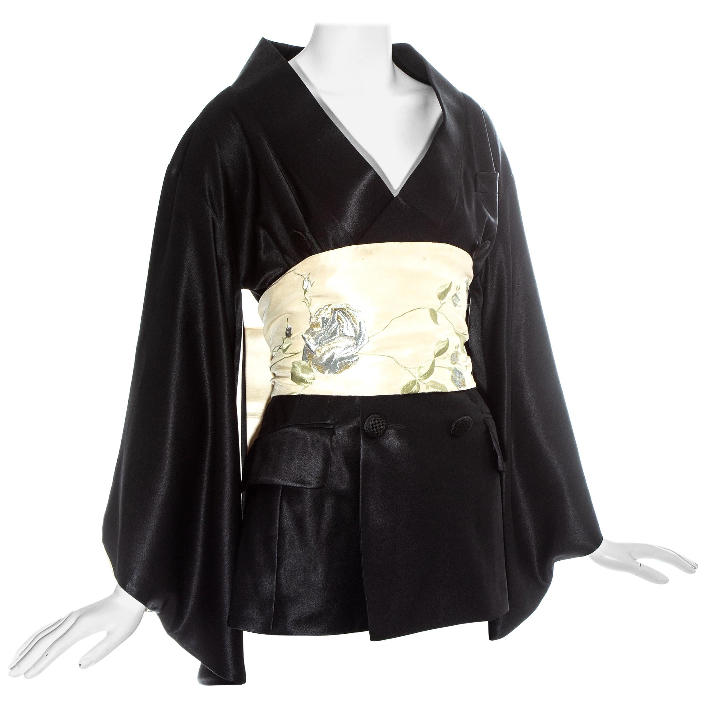 John Galliano Minimono / kimono mini dress with embroidered obi belt, fw 1994