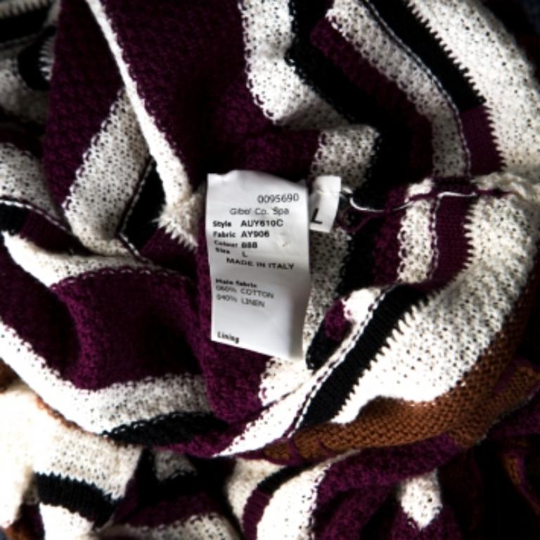 John Galliano Pull en maille crochet rayé multicolore L Bon état - En vente à Dubai, Al Qouz 2