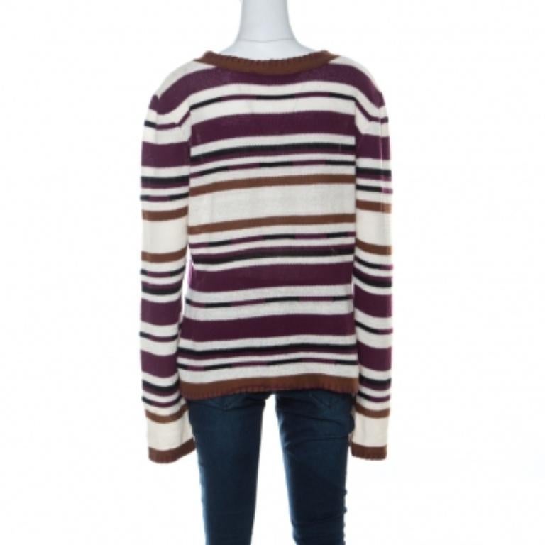 John Galliano Pull en maille crochet rayé multicolore L en vente 2