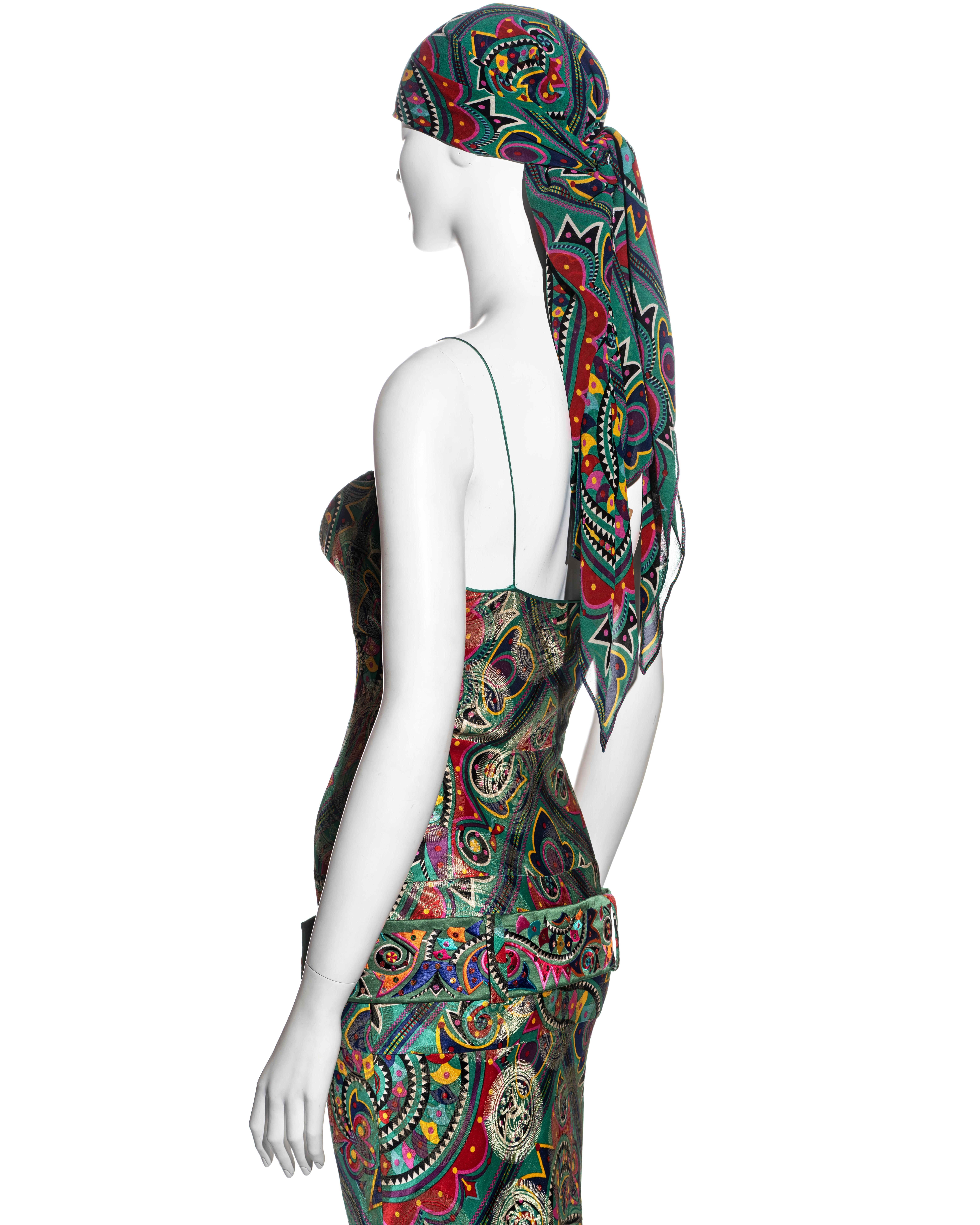 John Galliano multicoloured metallic silk jacquard evening dress, fw 2002 For Sale 3