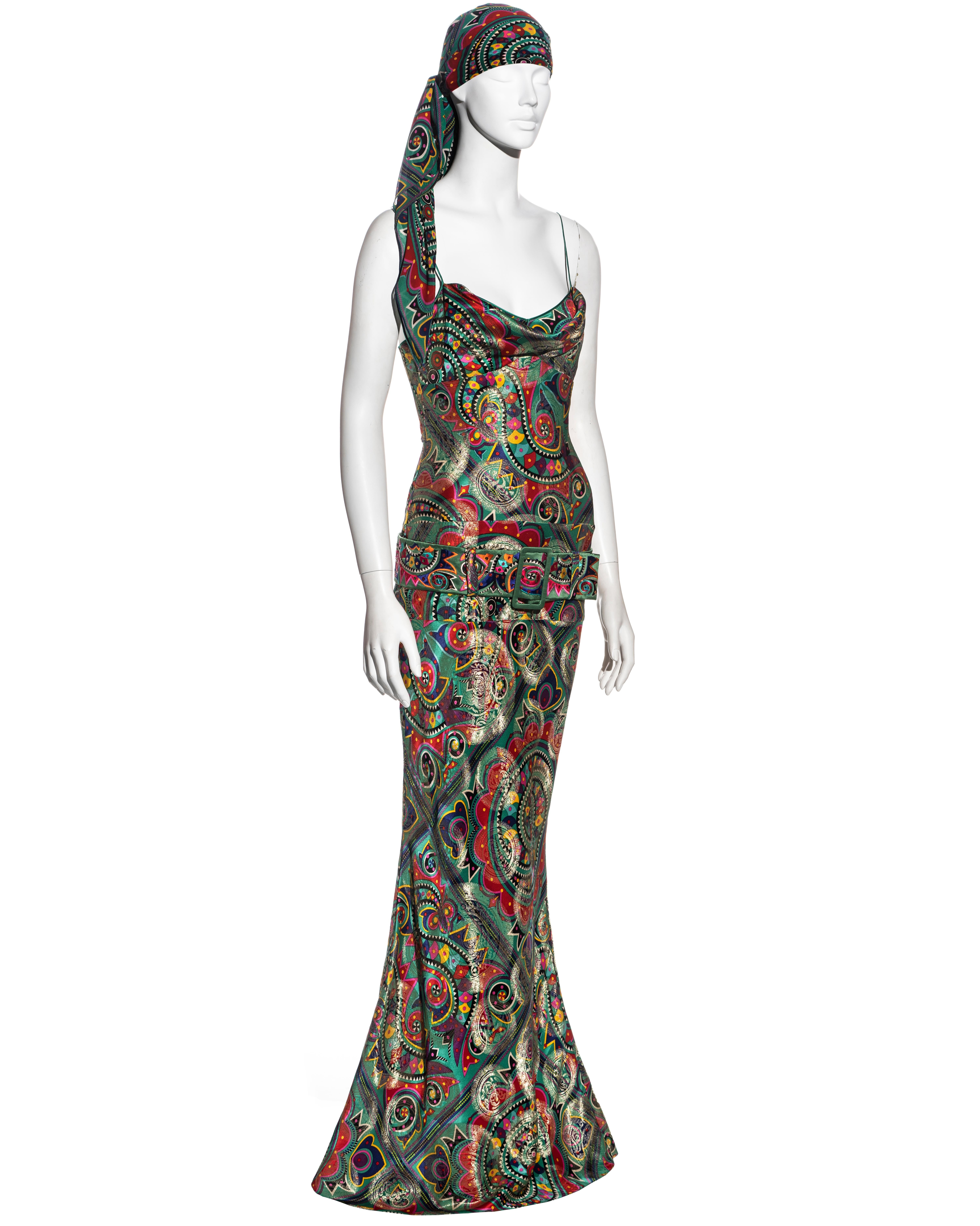 Gray John Galliano multicoloured metallic silk jacquard evening dress, fw 2002 For Sale