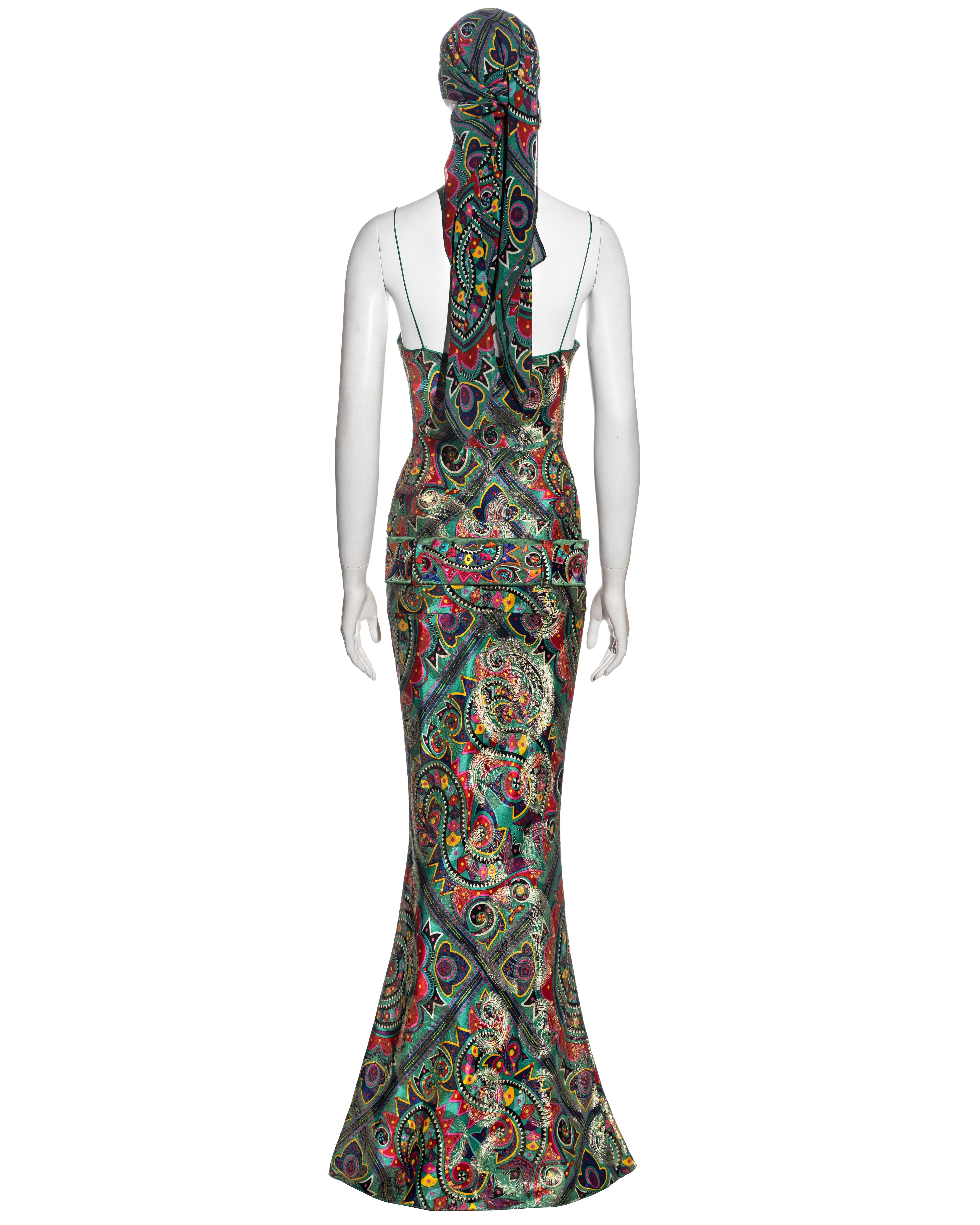 John Galliano multicoloured metallic silk jacquard evening dress, fw 2002 In Excellent Condition For Sale In London, GB