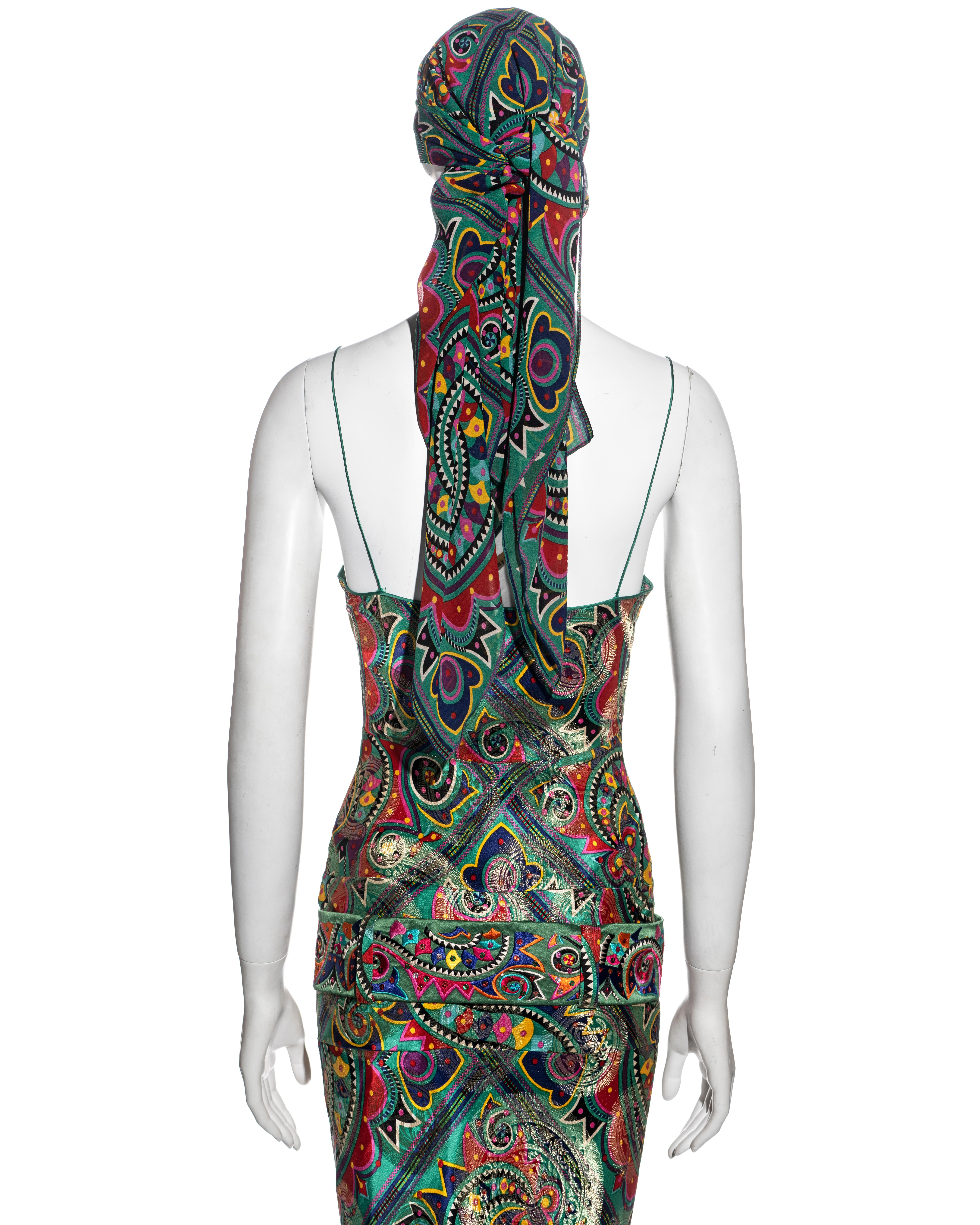 Women's John Galliano multicoloured metallic silk jacquard evening dress, fw 2002 For Sale