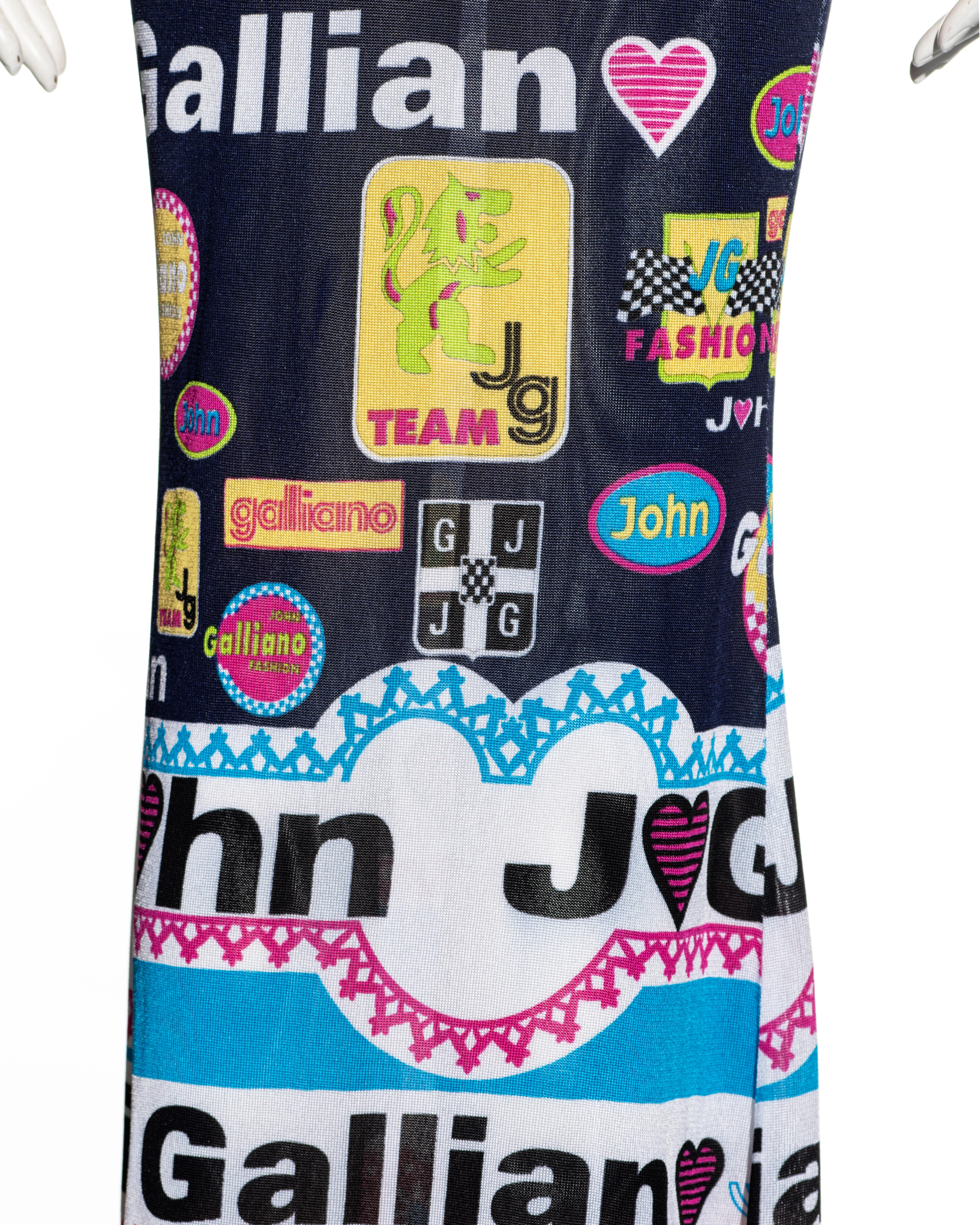 John Galliano multicoloured viscose knit logo print maxi dress, ss 2002 For Sale 6