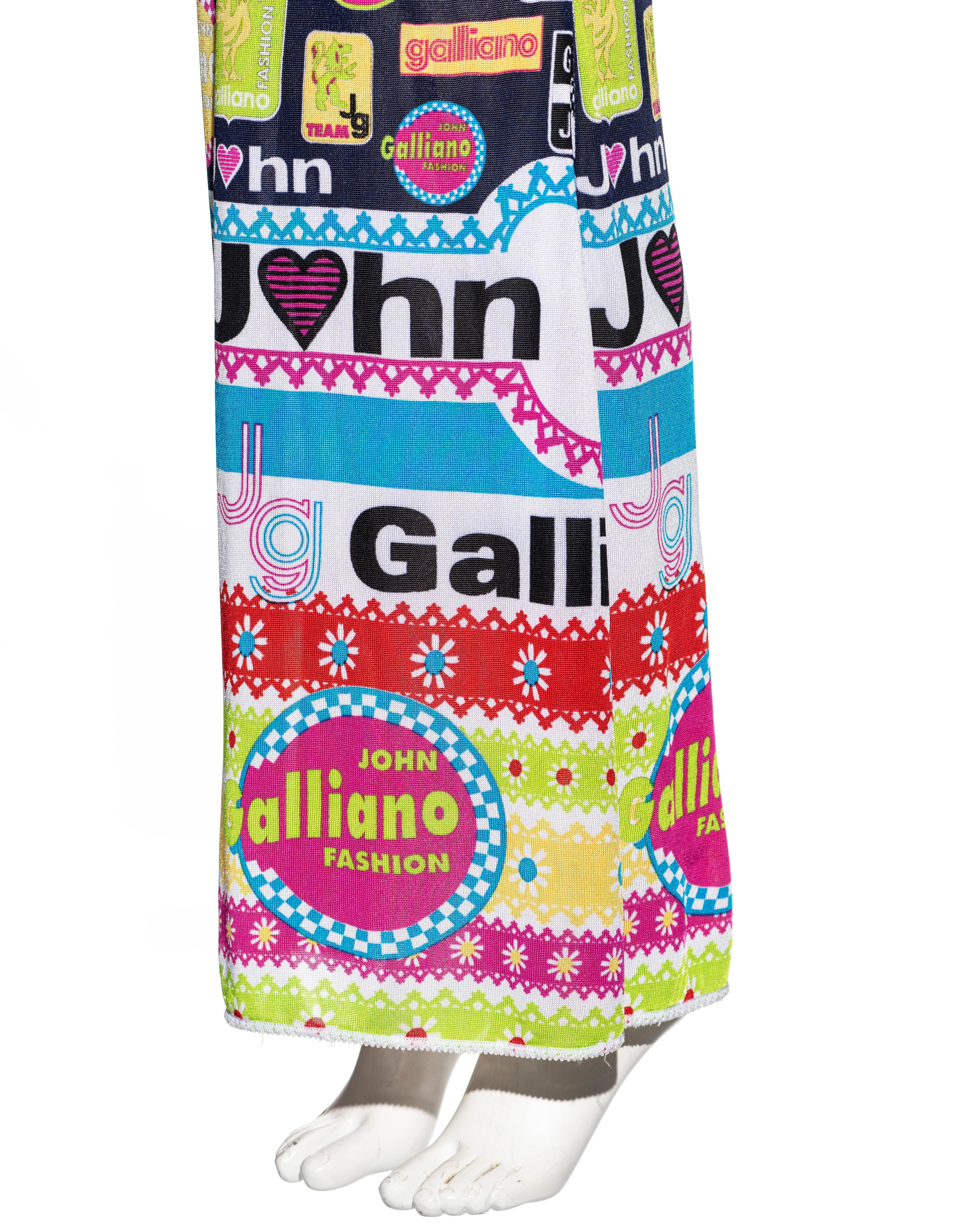John Galliano multicoloured viscose knit logo print maxi dress, ss 2002 For Sale 3
