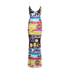 John Galliano multicoloured viscose knit logo print maxi dress, ss 2002
