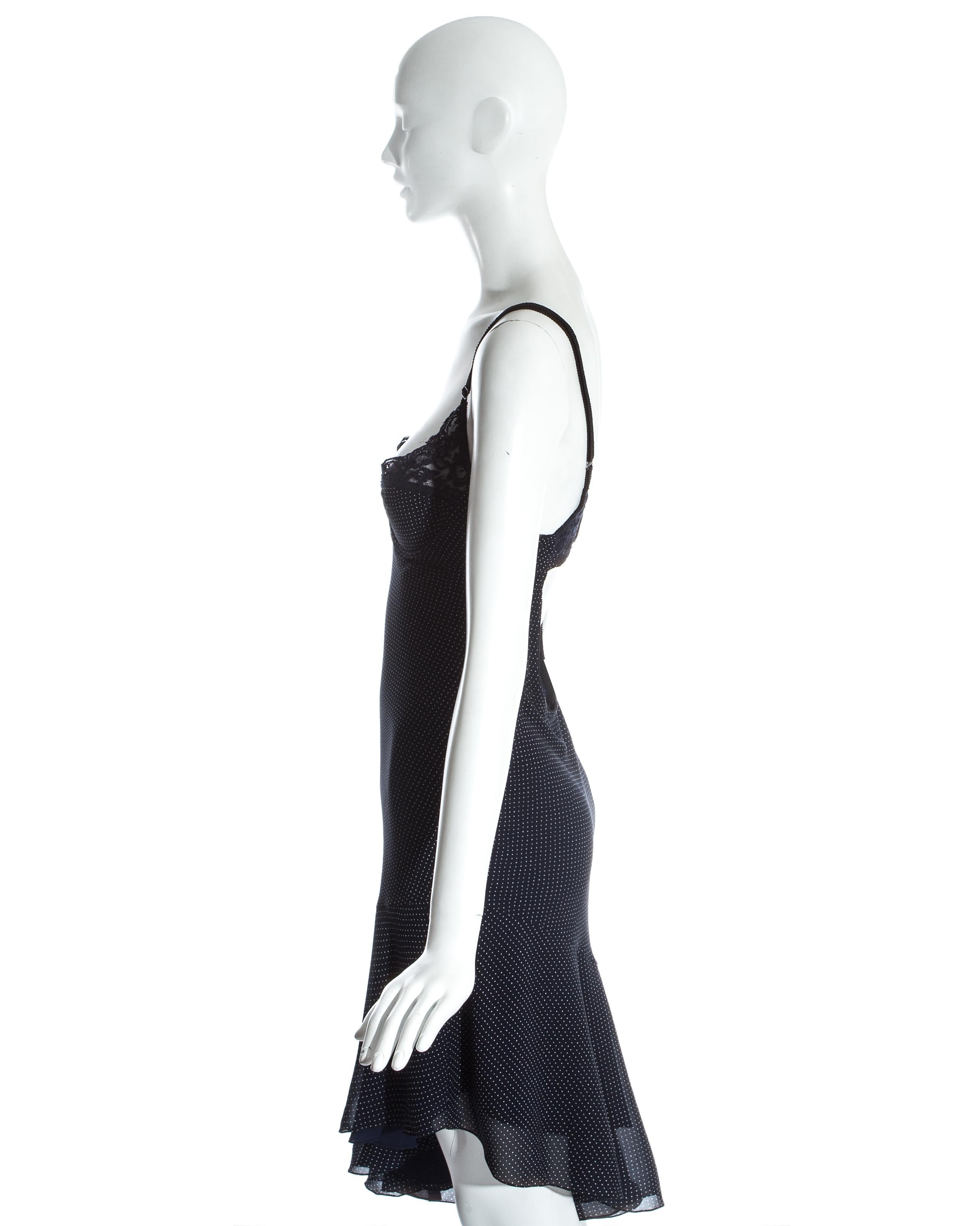 John Galliano navy blue silk and lace bias cut slip dress, ss 1997 In Excellent Condition In London, London
