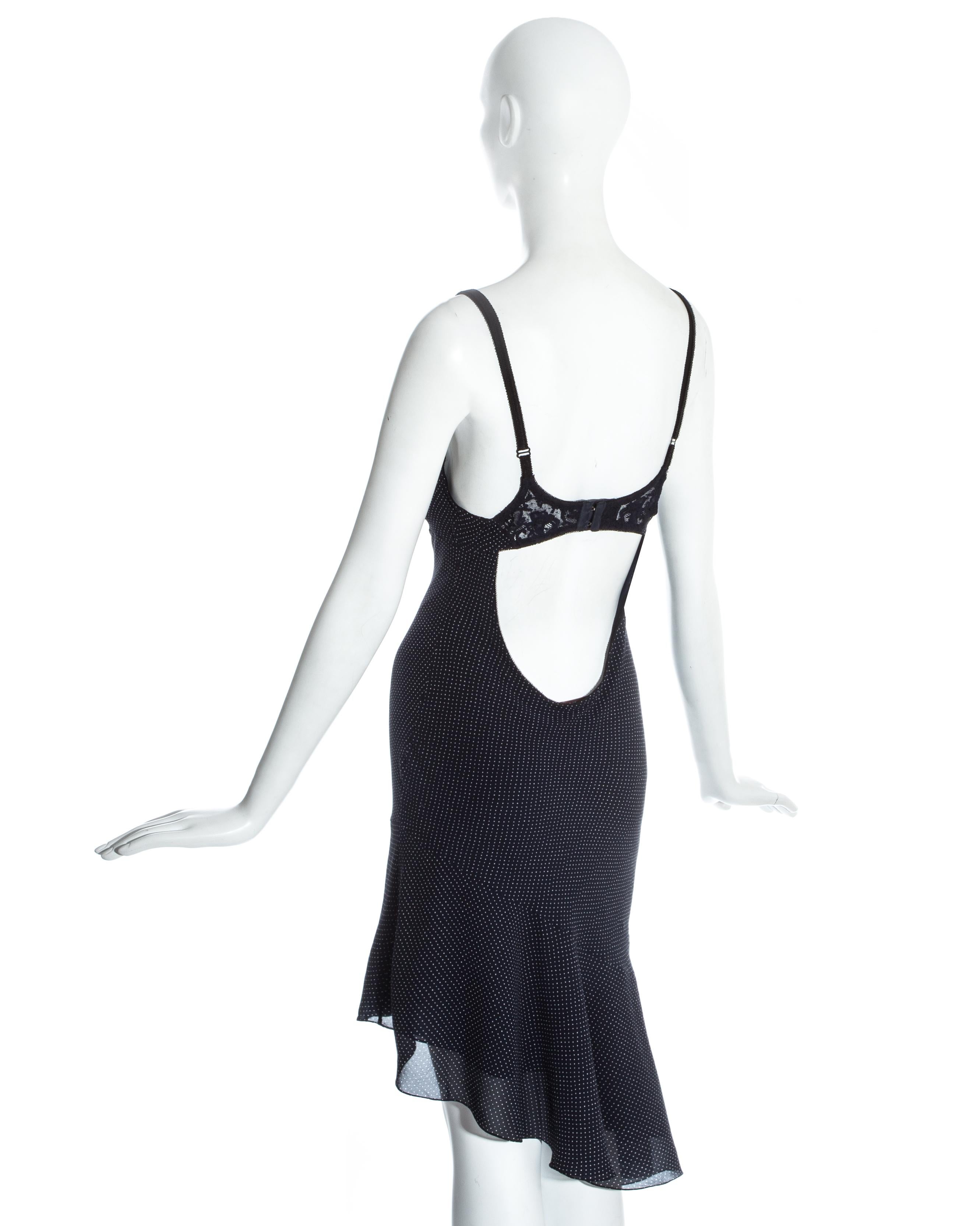 Women's John Galliano navy blue silk and lace bias cut slip dress, ss 1997