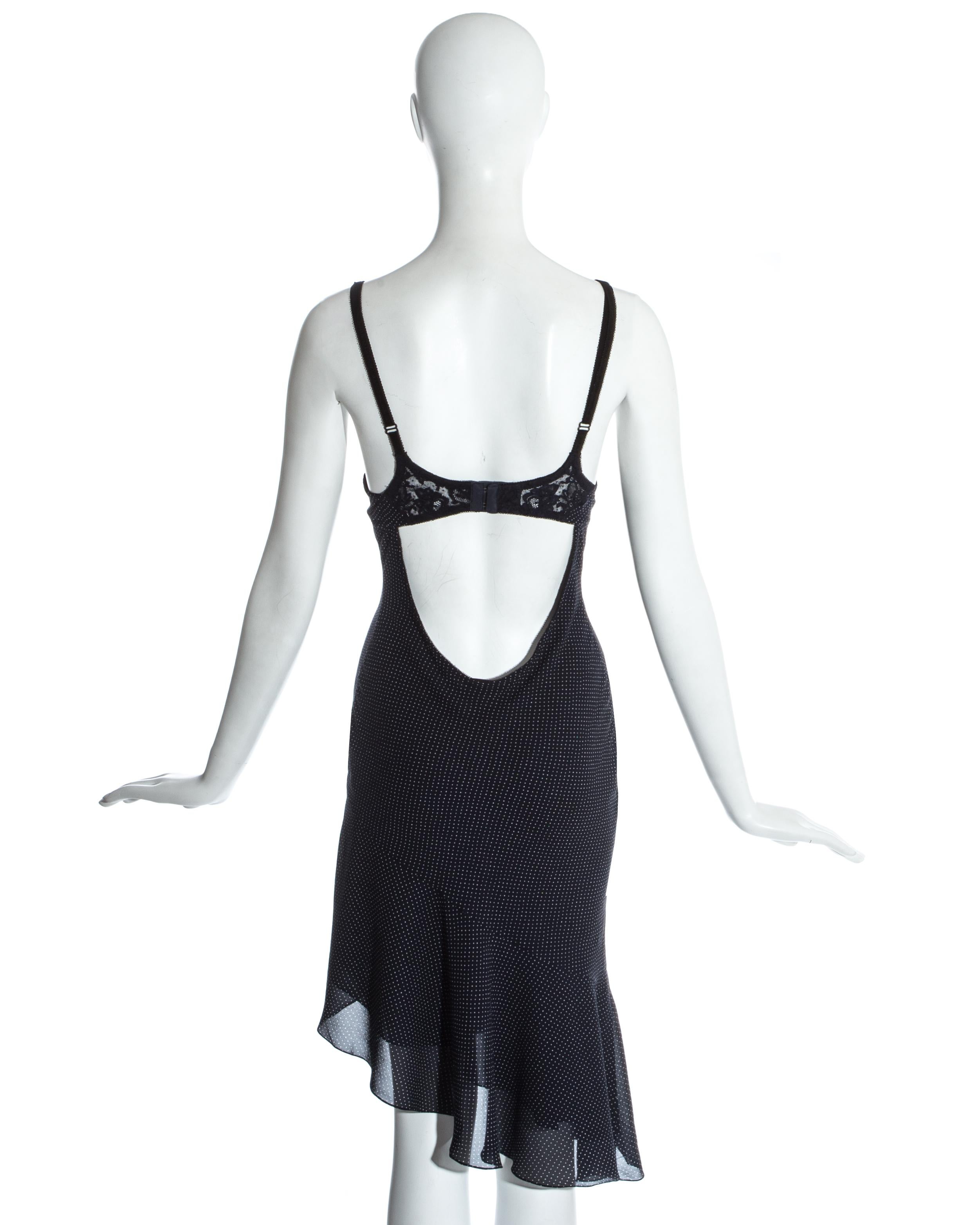 John Galliano navy blue silk and lace bias cut slip dress, ss 1997 2