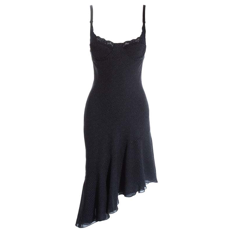 John Galliano navy blue silk and lace bias cut slip dress, ss 1997 at ...