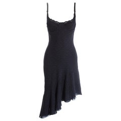 Vintage John Galliano navy blue silk and lace bias cut slip dress, ss 1997