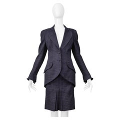 John Galliano Abito con gonna a quadri blu navy a finestre 1999
