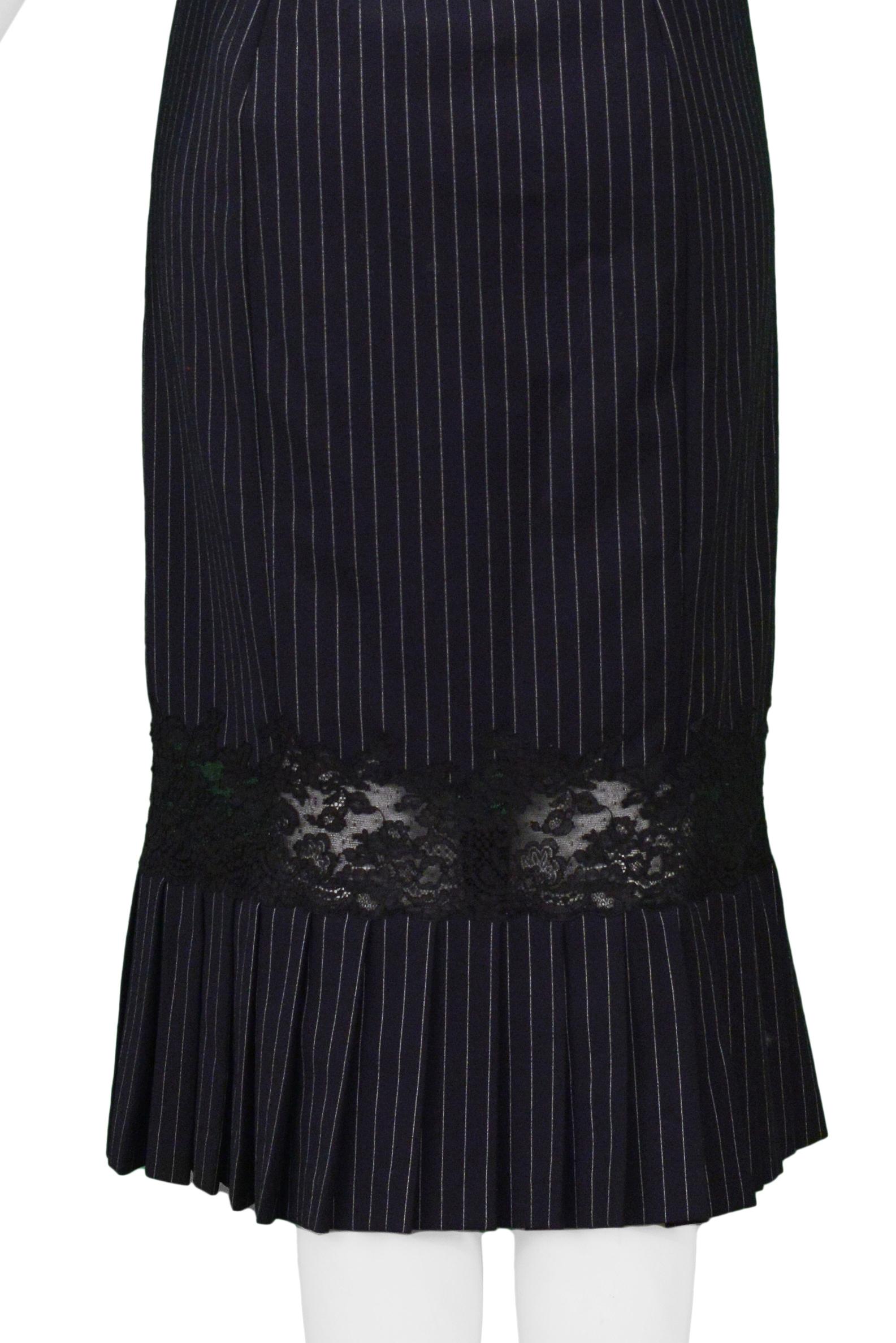 Women's John Galliano Navy Pinstripe Dress With Lace Inset For Sale