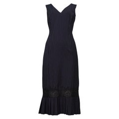 John Galliano - Abito gessato blu con inserto in pizzo