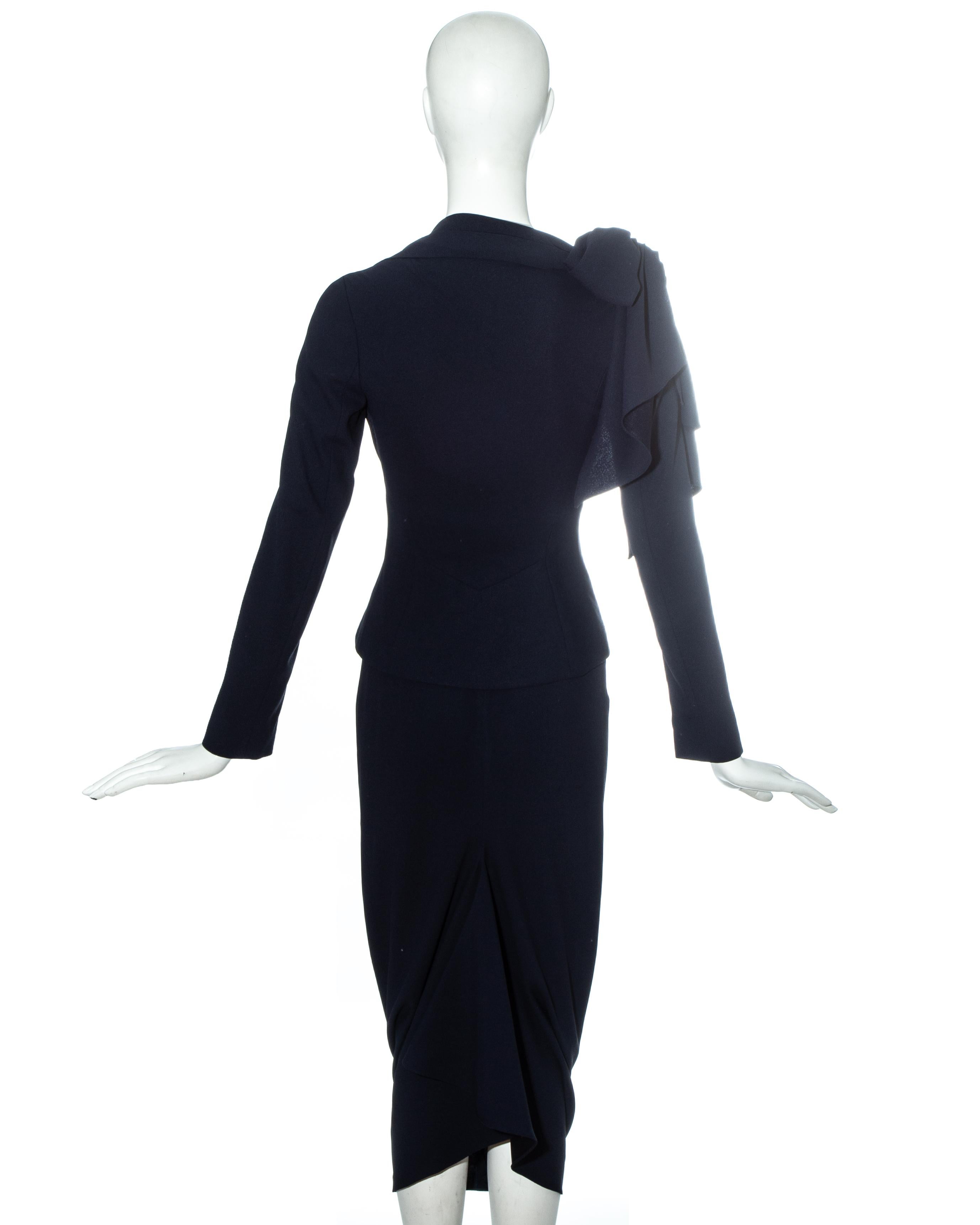 Women's John Galliano navy satin backed crepe skirt suit, ss 1999 For Sale