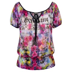 John Galliano Newspaper "Gazette" Print Rhinestone Blouse - Early 2000s