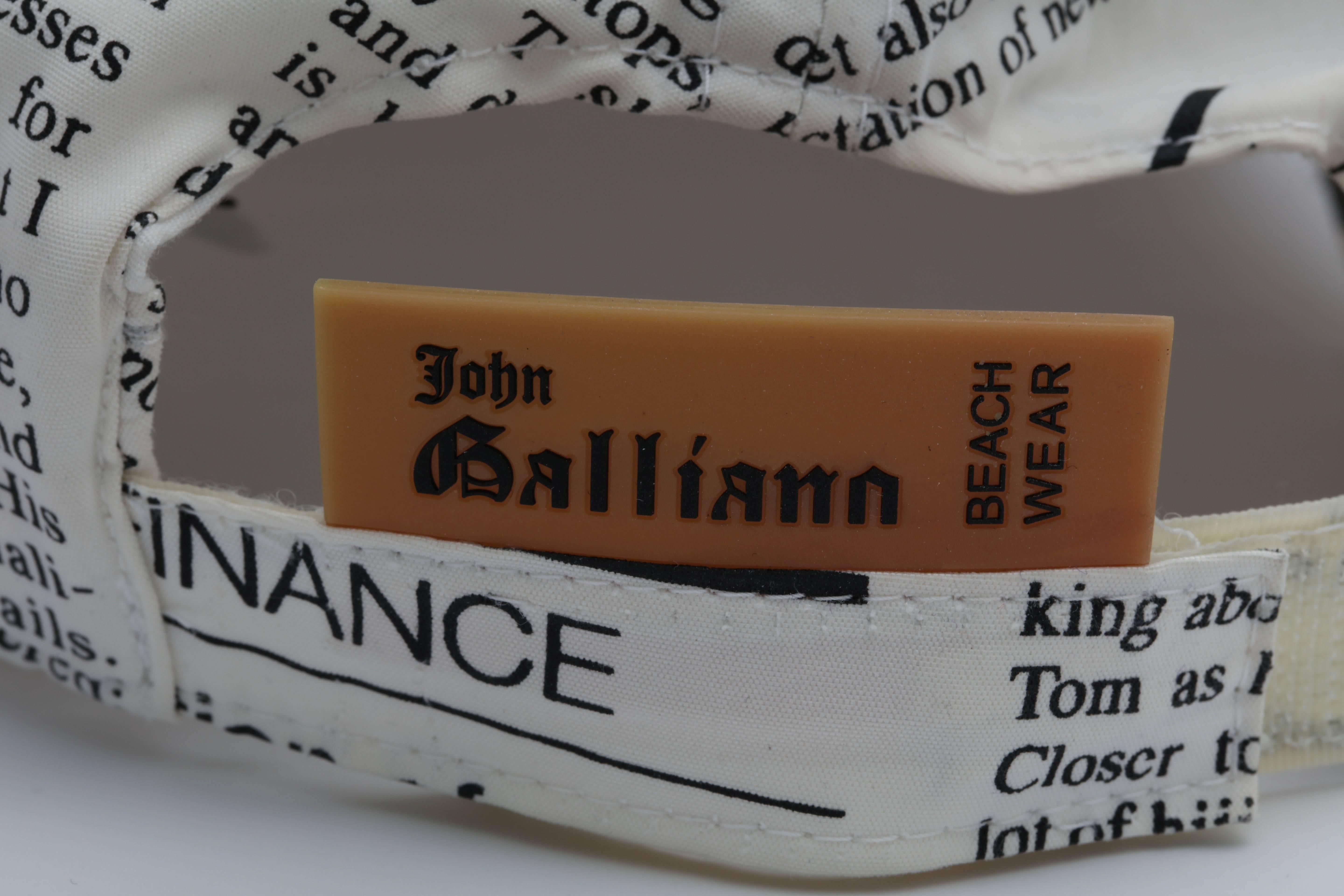 John Galliano Newspaper Print Cap In Excellent Condition For Sale In Chicago, IL
