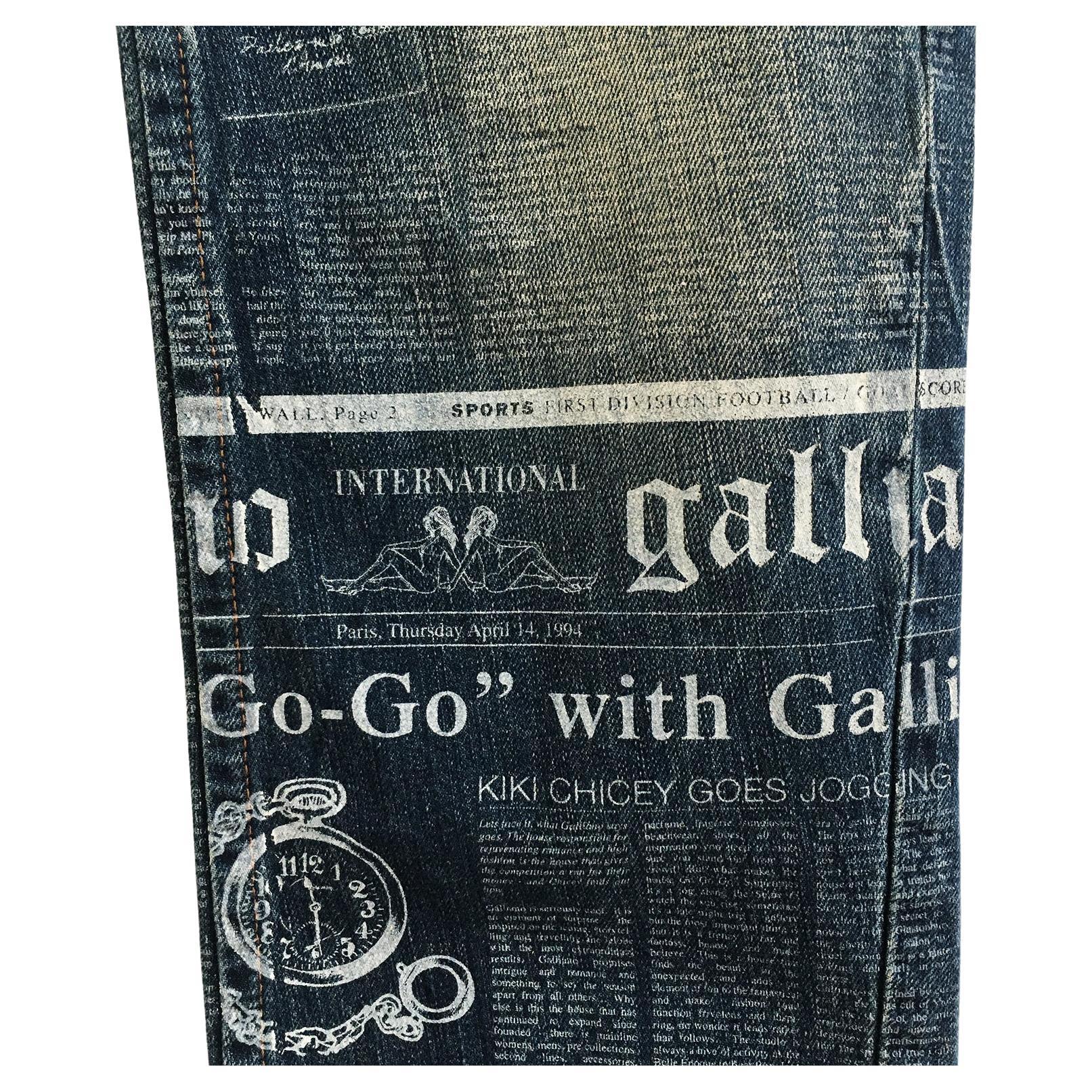 Black John Galliano Newspaper Print Indigo Jeans Denim Pants For Sale