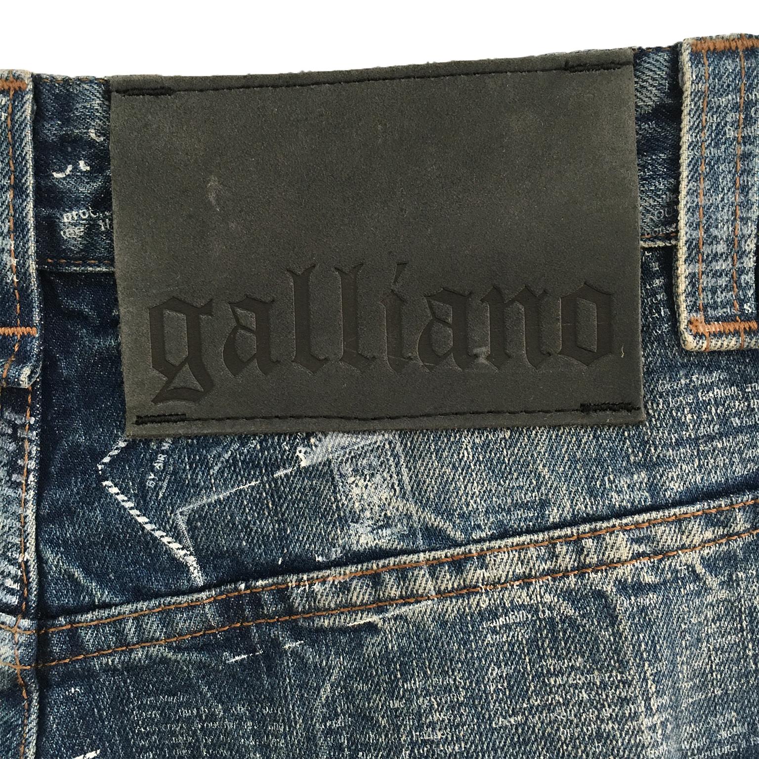 Men's John Galliano Newspaper Print Indigo Jeans Denim Pants For Sale
