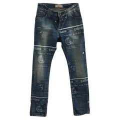 John Galliano Newspaper Print Indigo Jeans Denim Pants