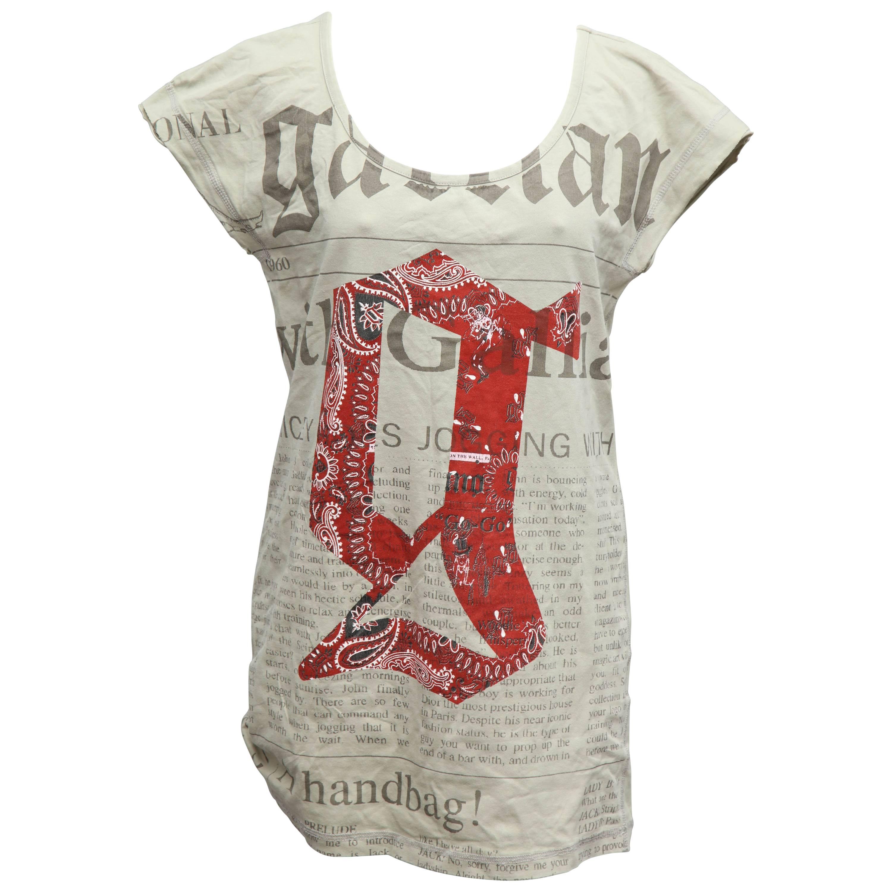 John Galliano Newspaper Print Khaki T-Shirt