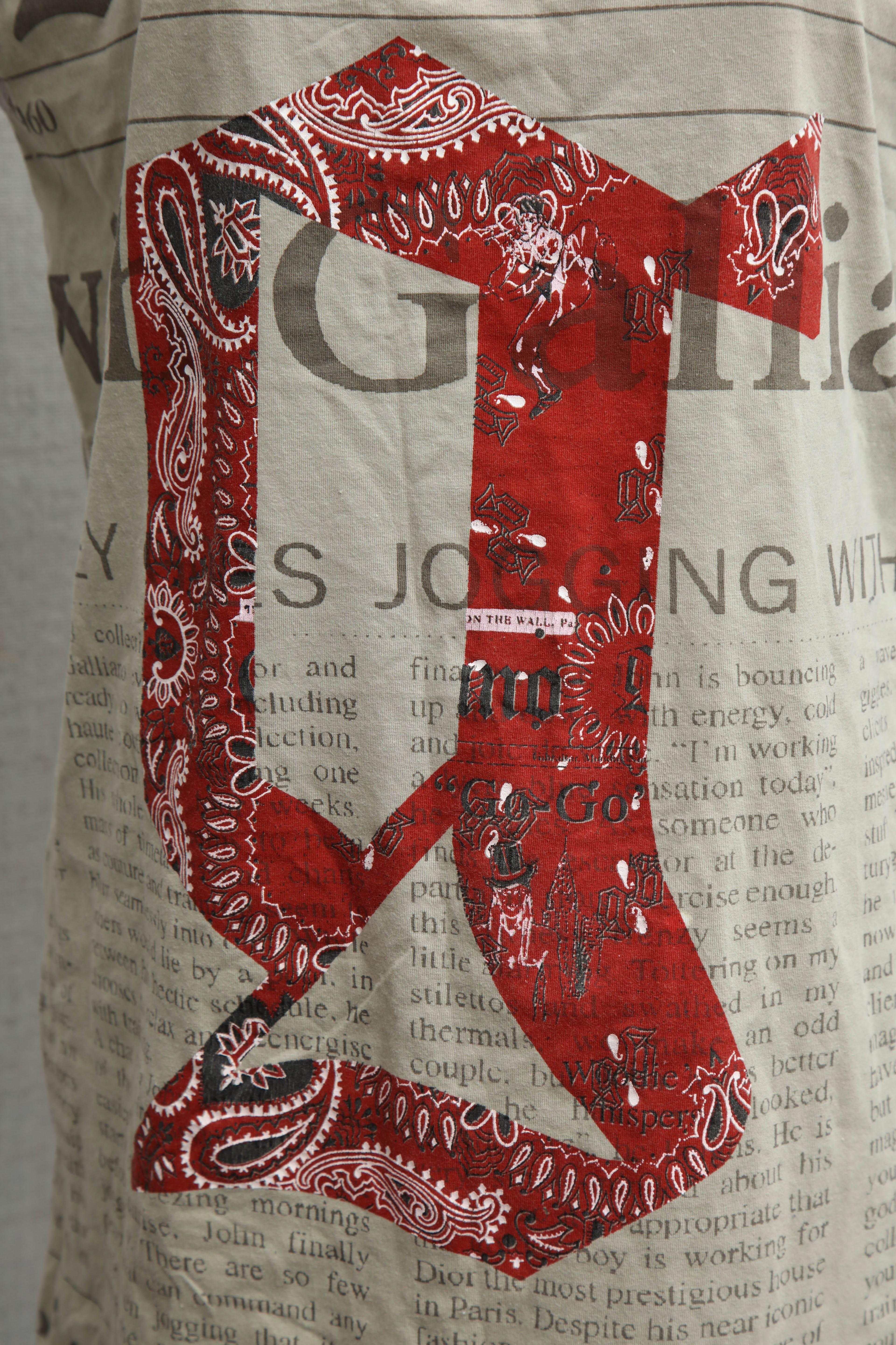 Gray John Galliano Newspaper Print Khaki T-Shirt