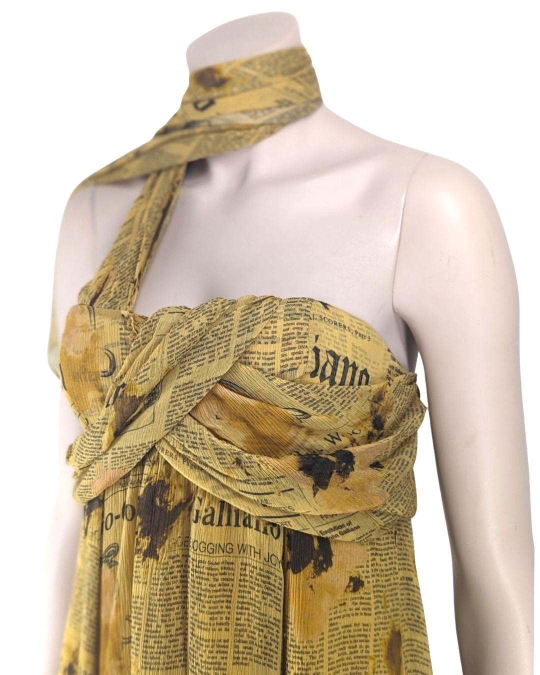 Brown John Galliano Newspaper Silk Mini Dress For Sale