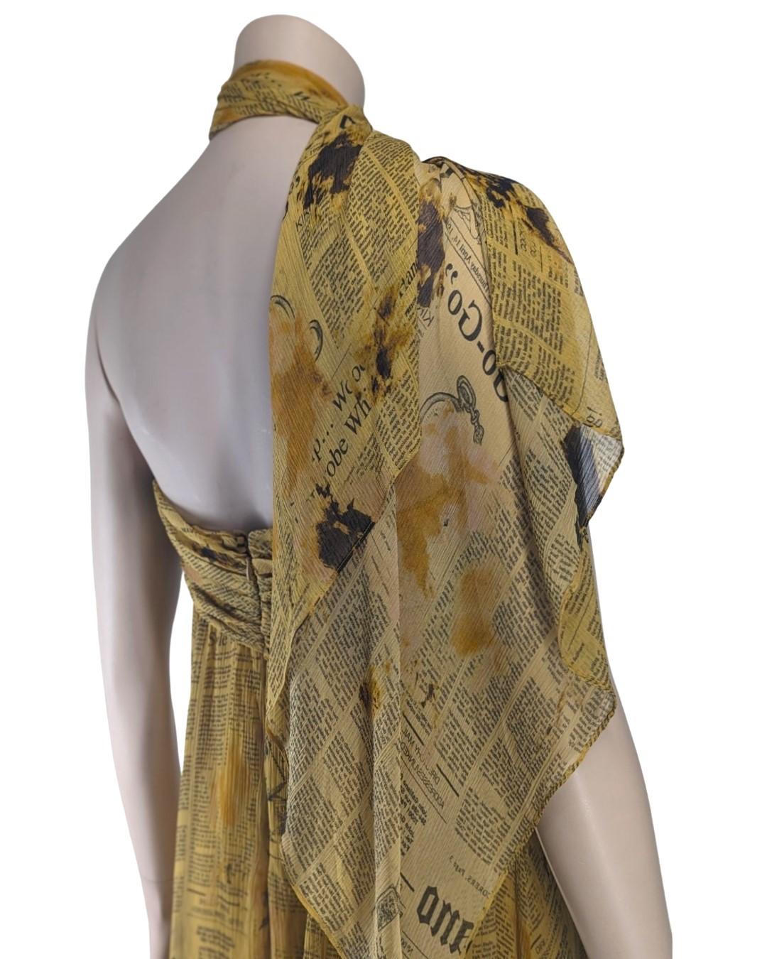 John Galliano - Mini robe en soie avec papier journal en vente 1