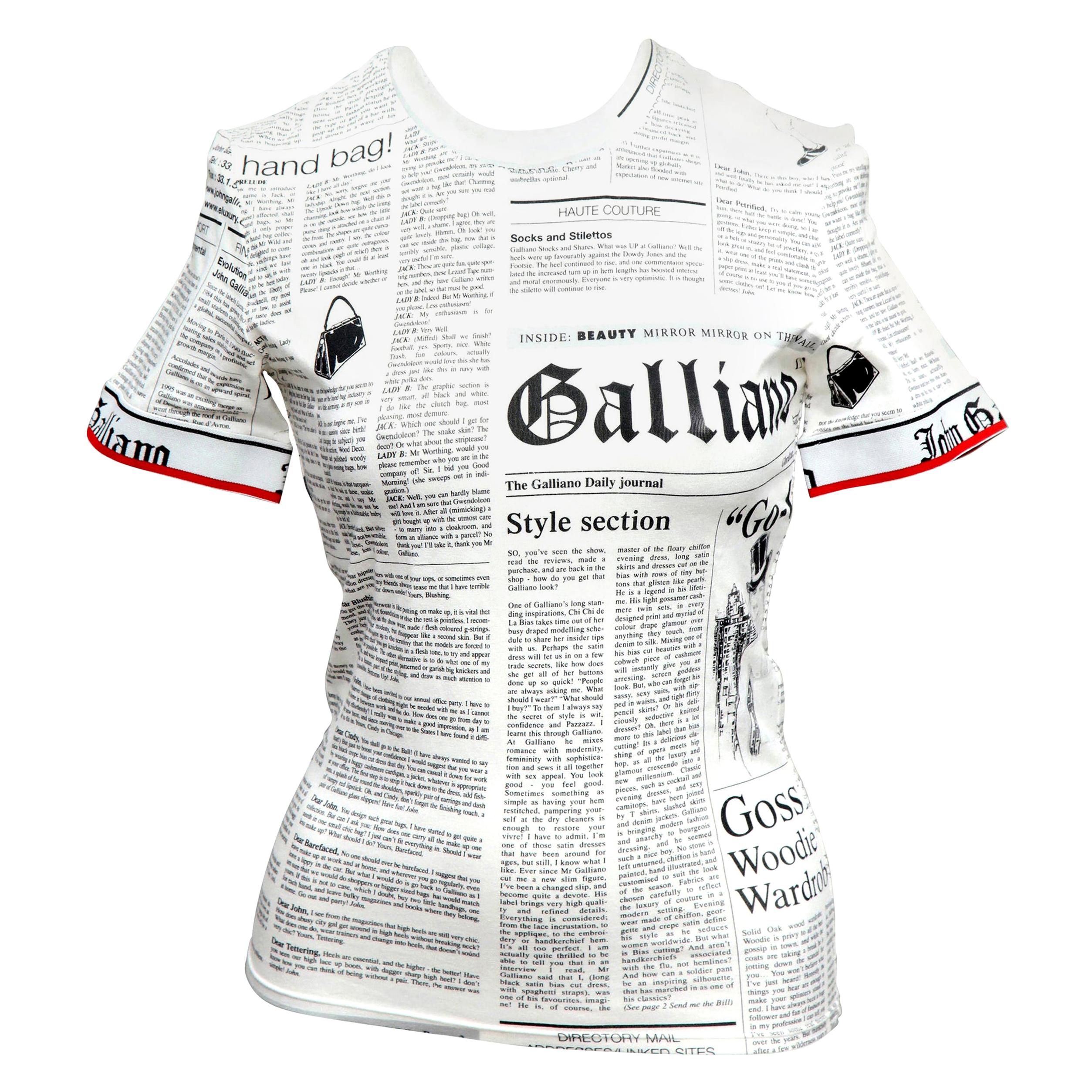 John Galliano Newspaper T-Shirt For Sale at 1stDibs