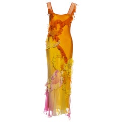 Maxikleid aus Seidenchiffon mit Rüschen von John Galliano Ombr, Frühjahr/Sommer 2005