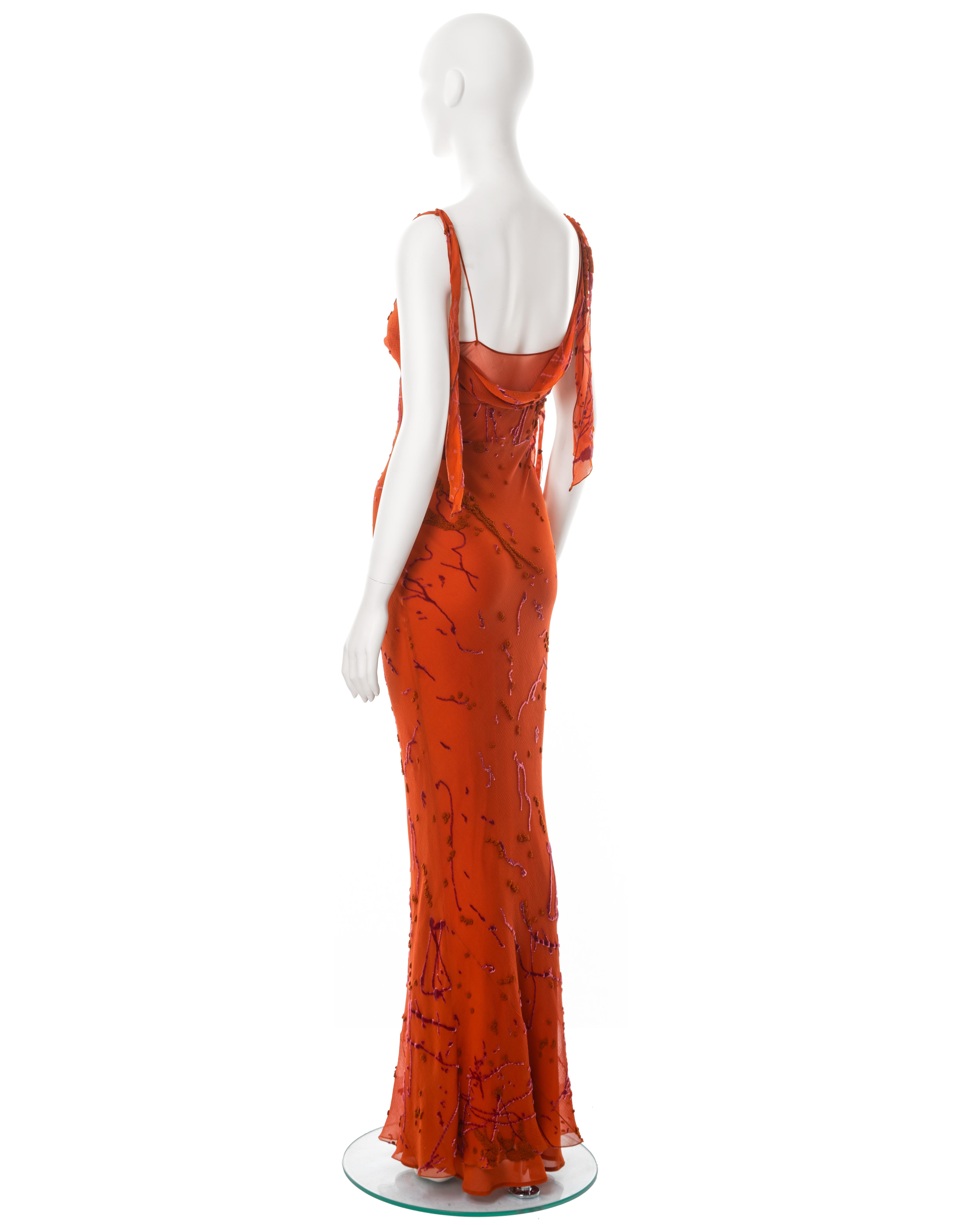 John Galliano orange bias-cut silk devoré 'paint splatter' dress, fw 2000 For Sale 5