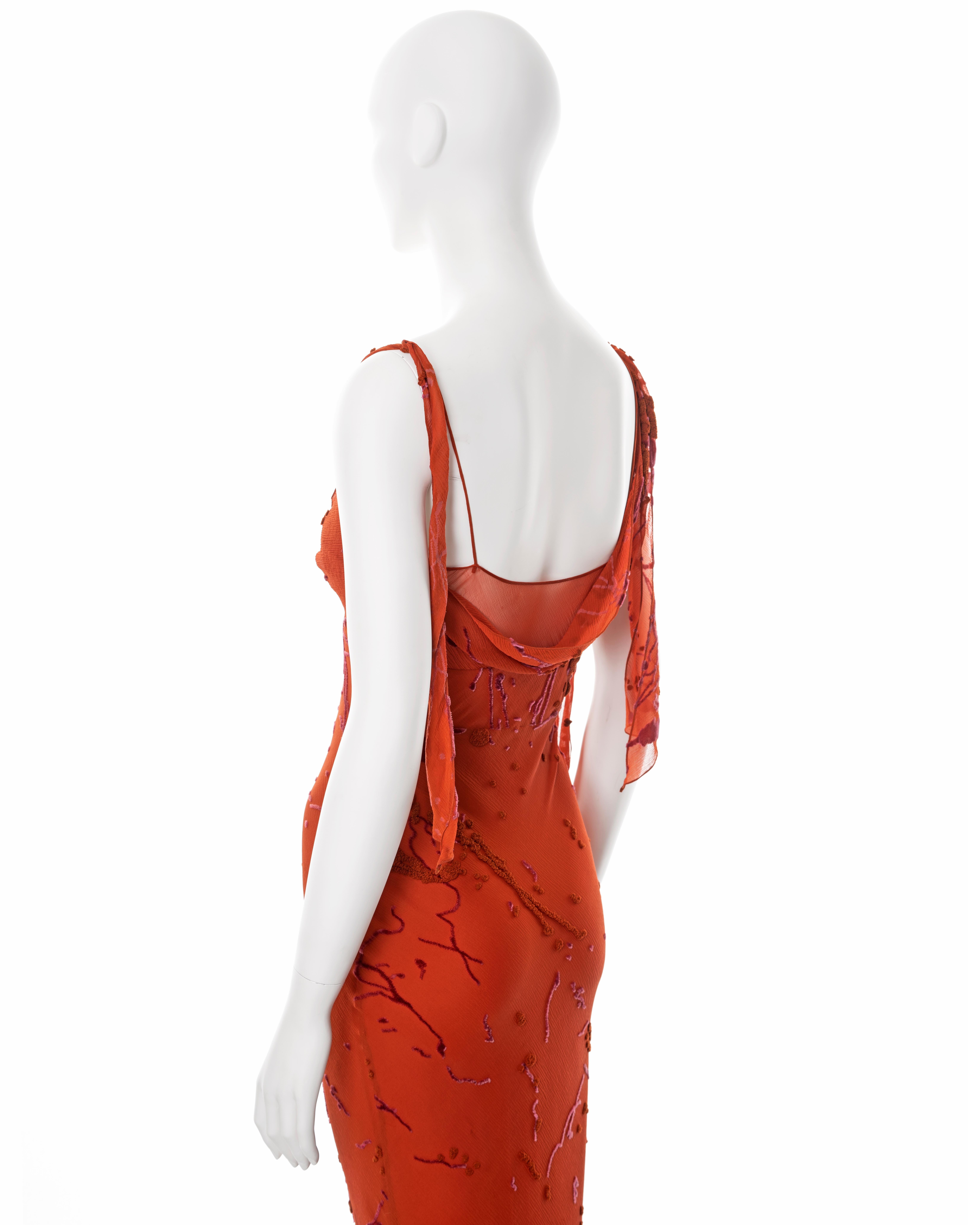 John Galliano orange bias-cut silk devoré 'paint splatter' dress, fw 2000 For Sale 6