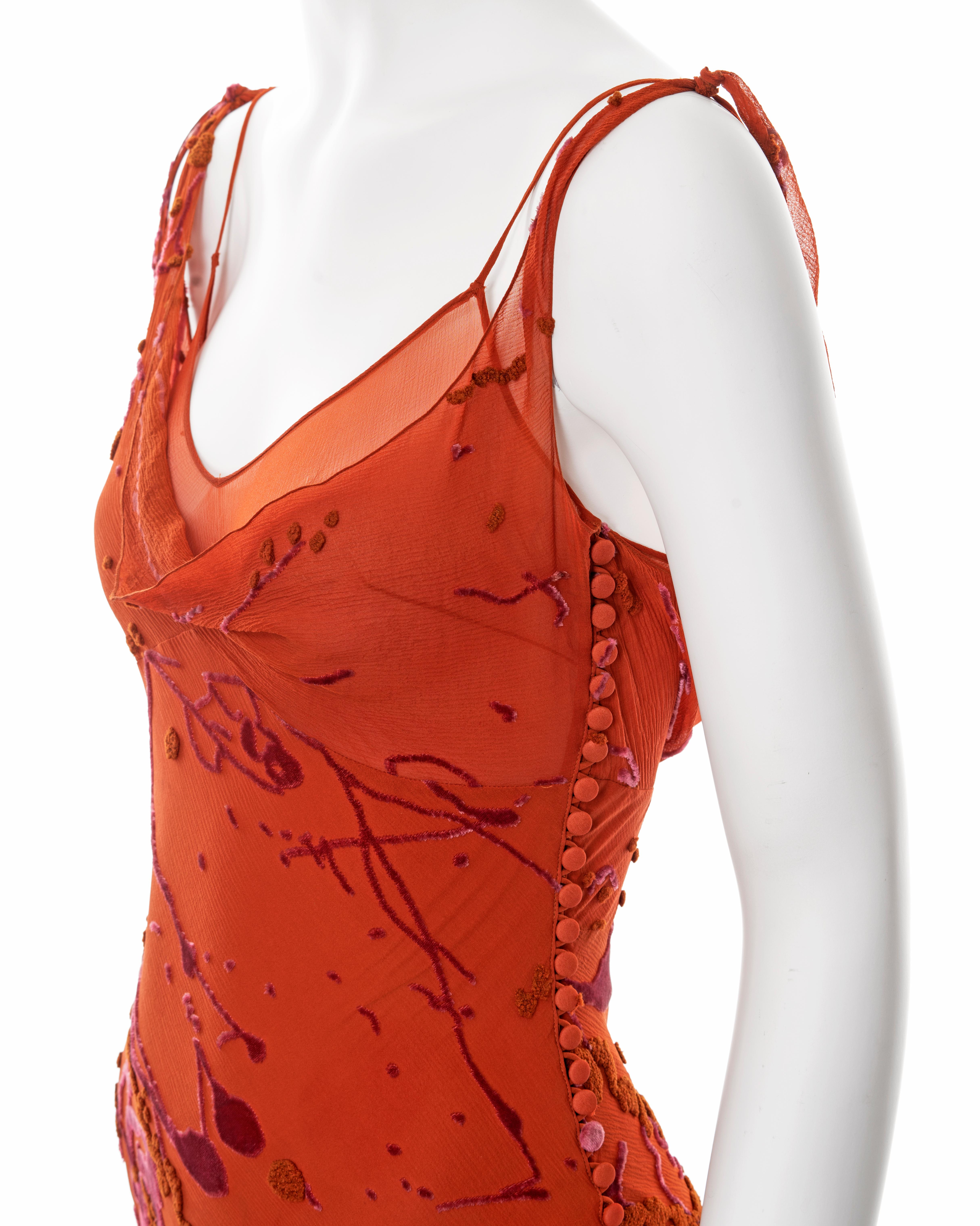 John Galliano orange bias-cut silk devoré 'paint splatter' dress, fw 2000 For Sale 8