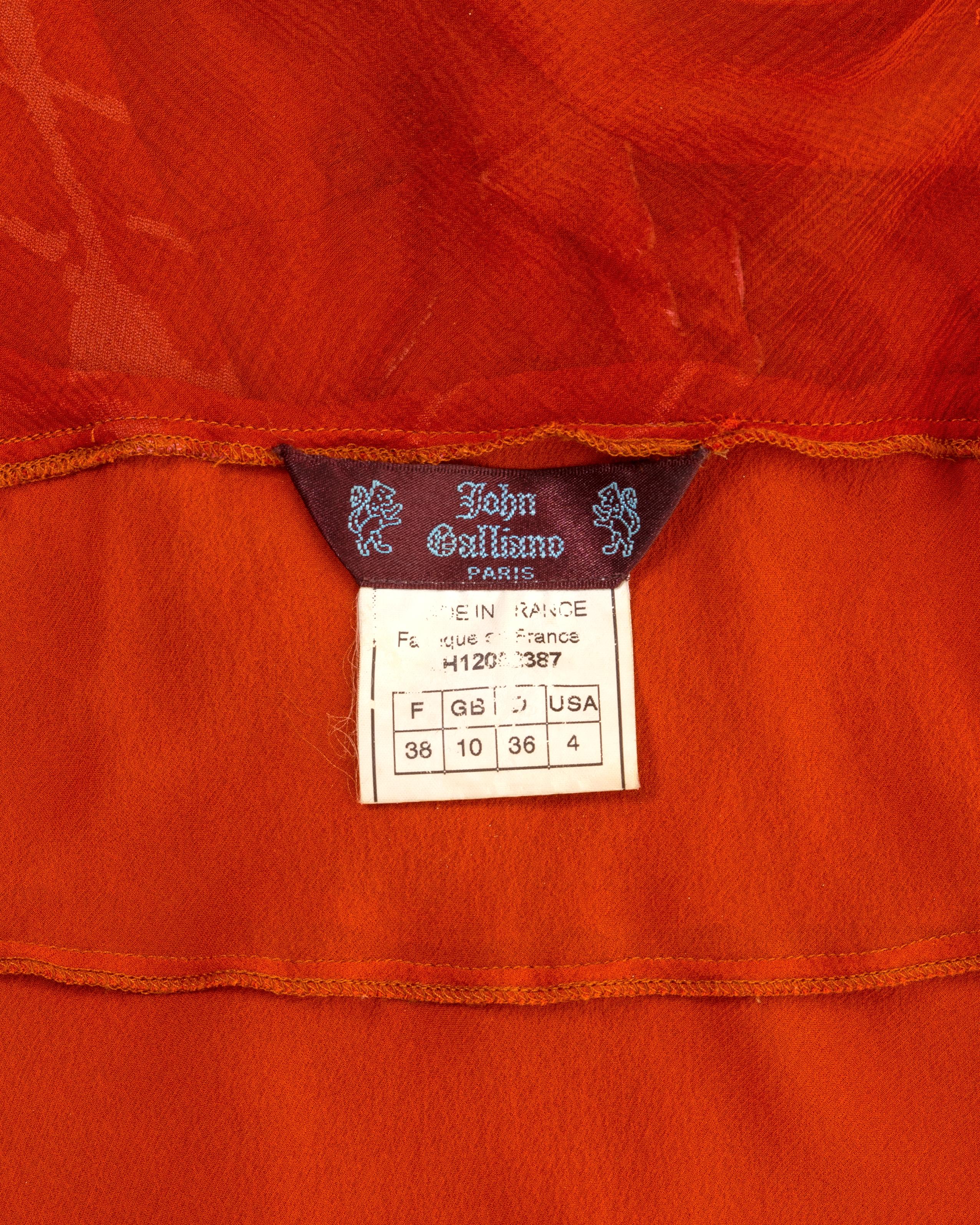 John Galliano orange bias-cut silk devoré 'paint splatter' dress, fw 2000 For Sale 9