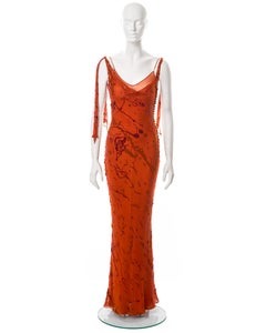 John Galliano orange bias-cut silk devoré 'paint splatter' dress, fw 2000
