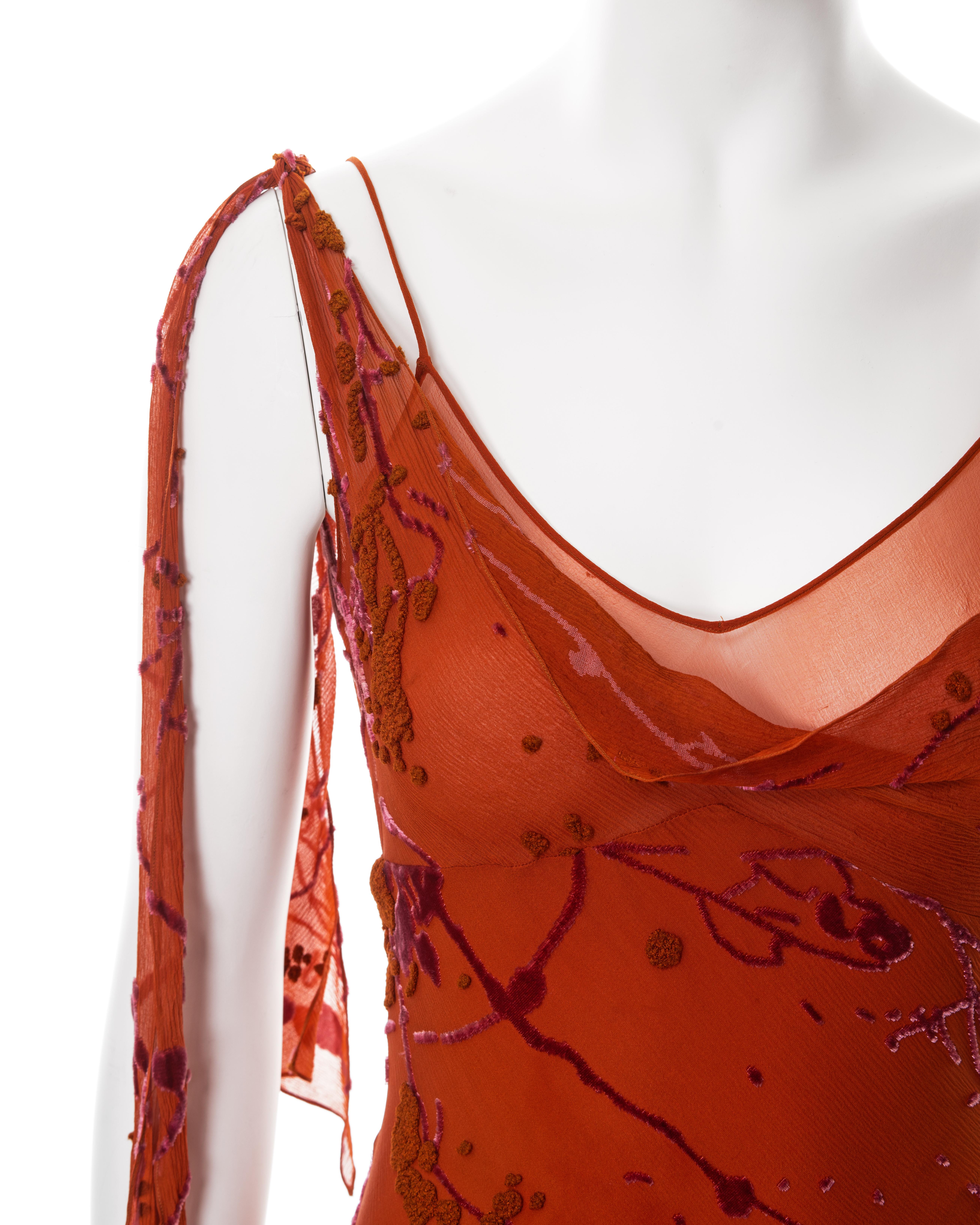 Women's John Galliano orange bias-cut silk devoré 'paint splatter' dress, fw 2000 For Sale
