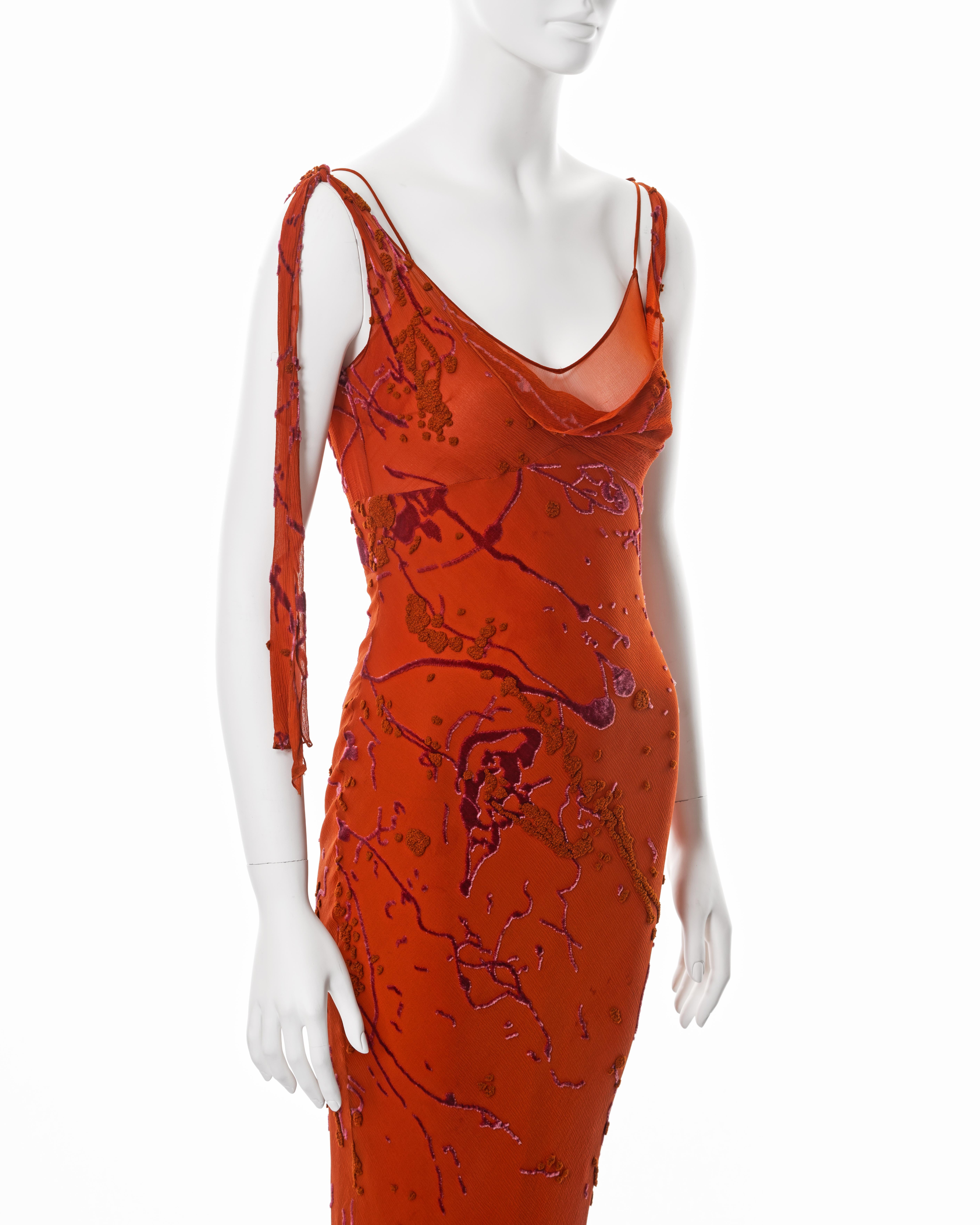 John Galliano orange bias-cut silk devoré 'paint splatter' dress, fw 2000 For Sale 2