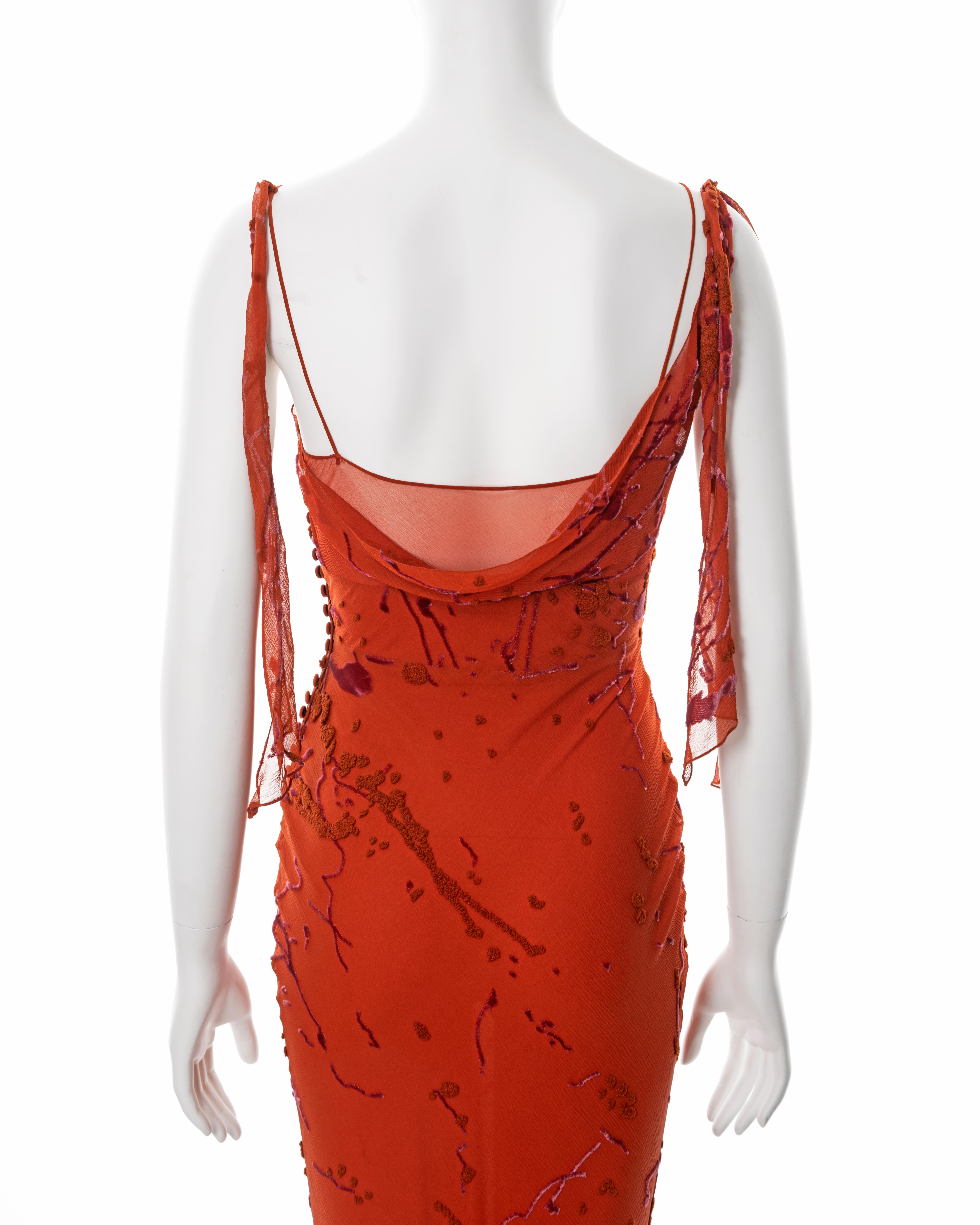 John Galliano orange bias-cut silk devoré 'paint splatter' dress, fw 2000 For Sale 4