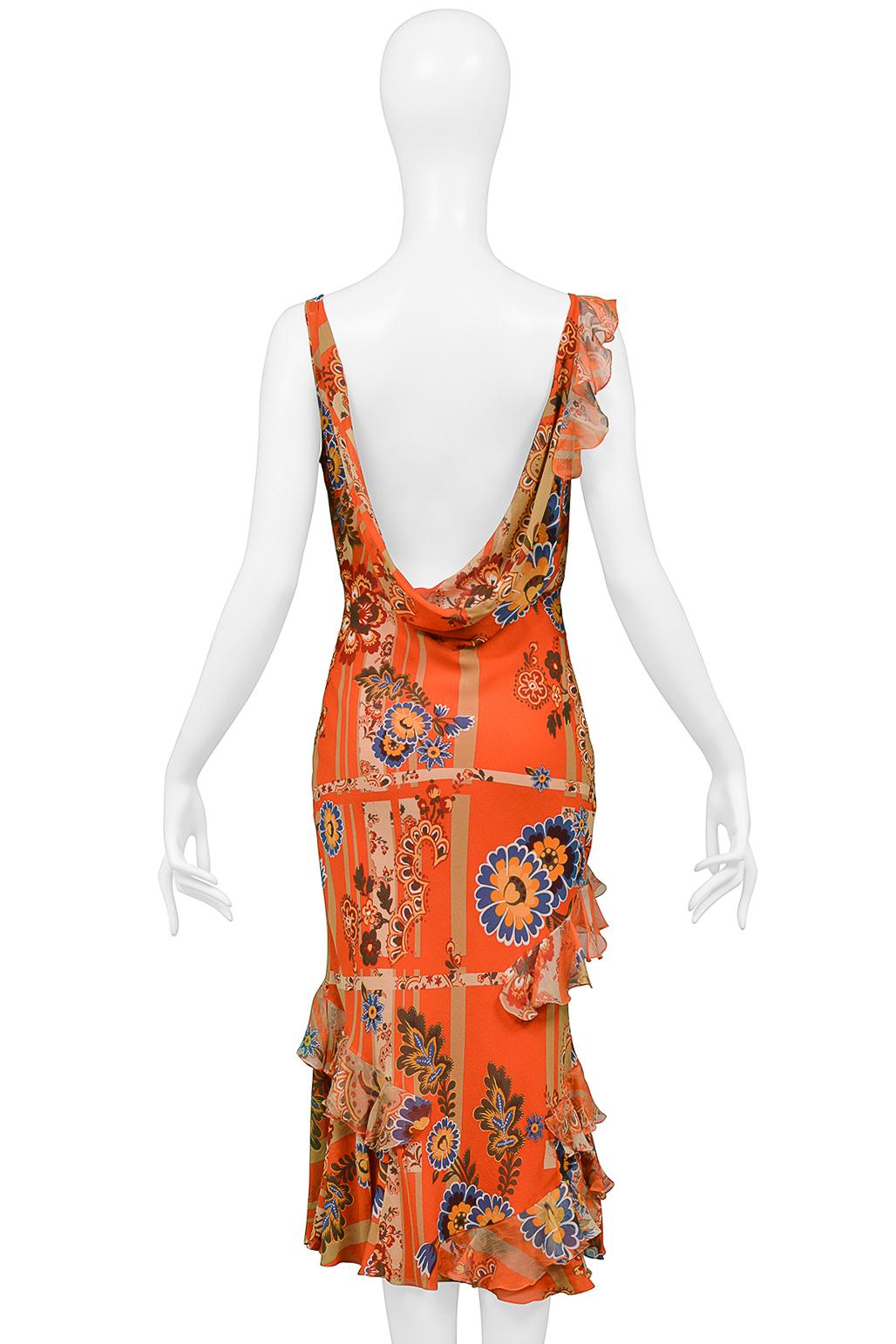 John Galliano Orange Floral Dress With Ruffles And Open Back 2004 1