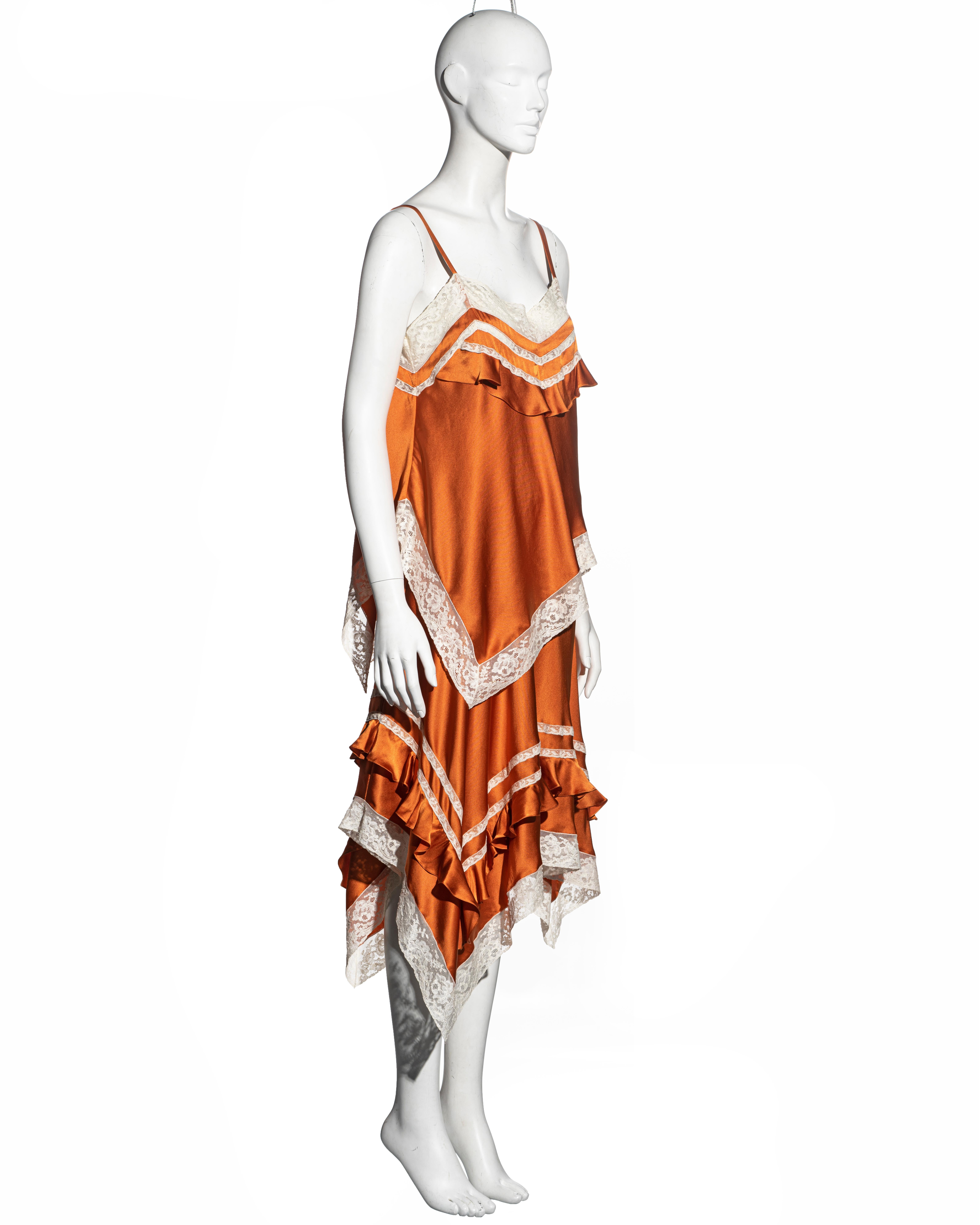 John Galliano orange silk and lace top and skirt set, ss 2006 In Excellent Condition In London, GB