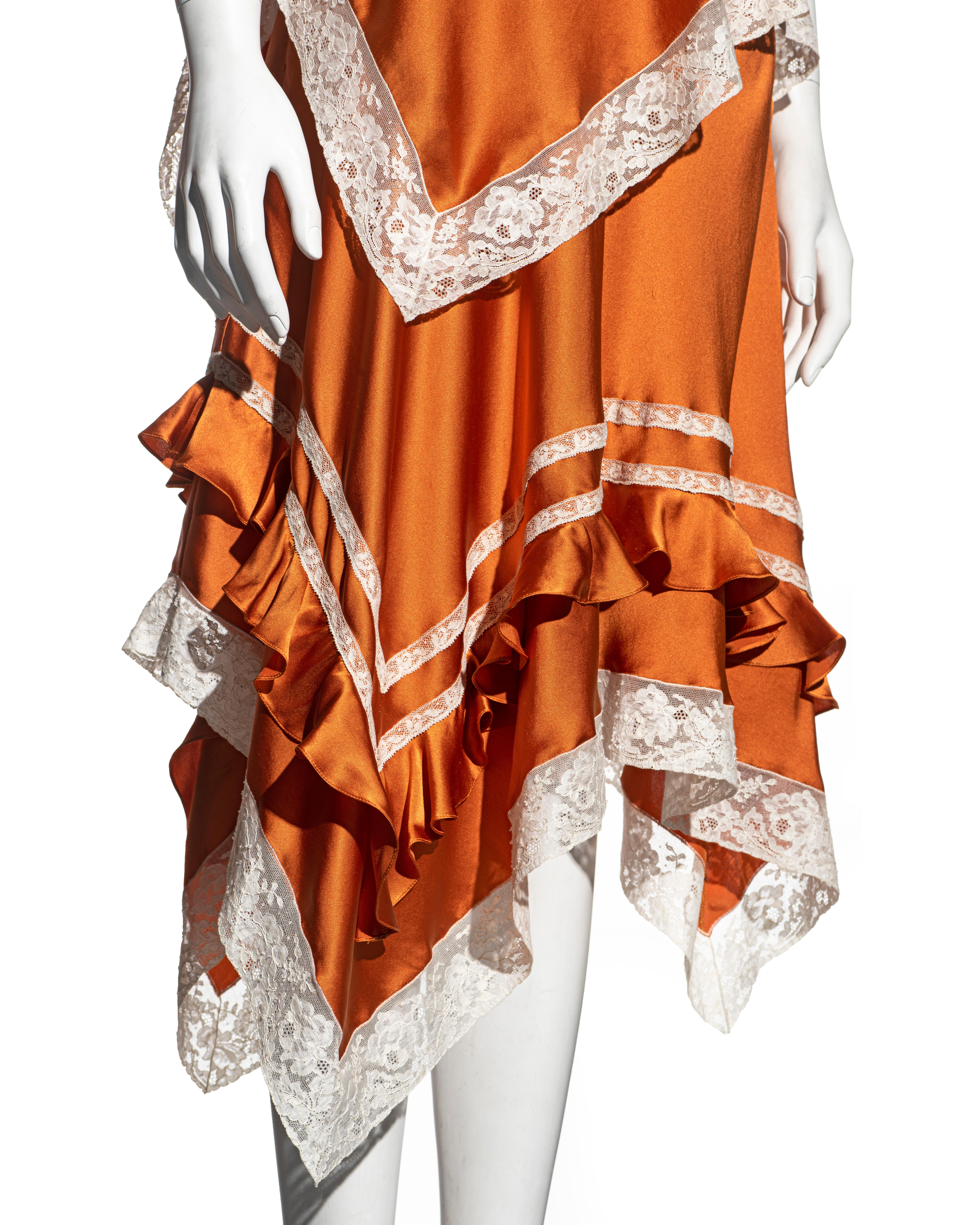 Women's John Galliano orange silk and lace top and skirt set, ss 2006