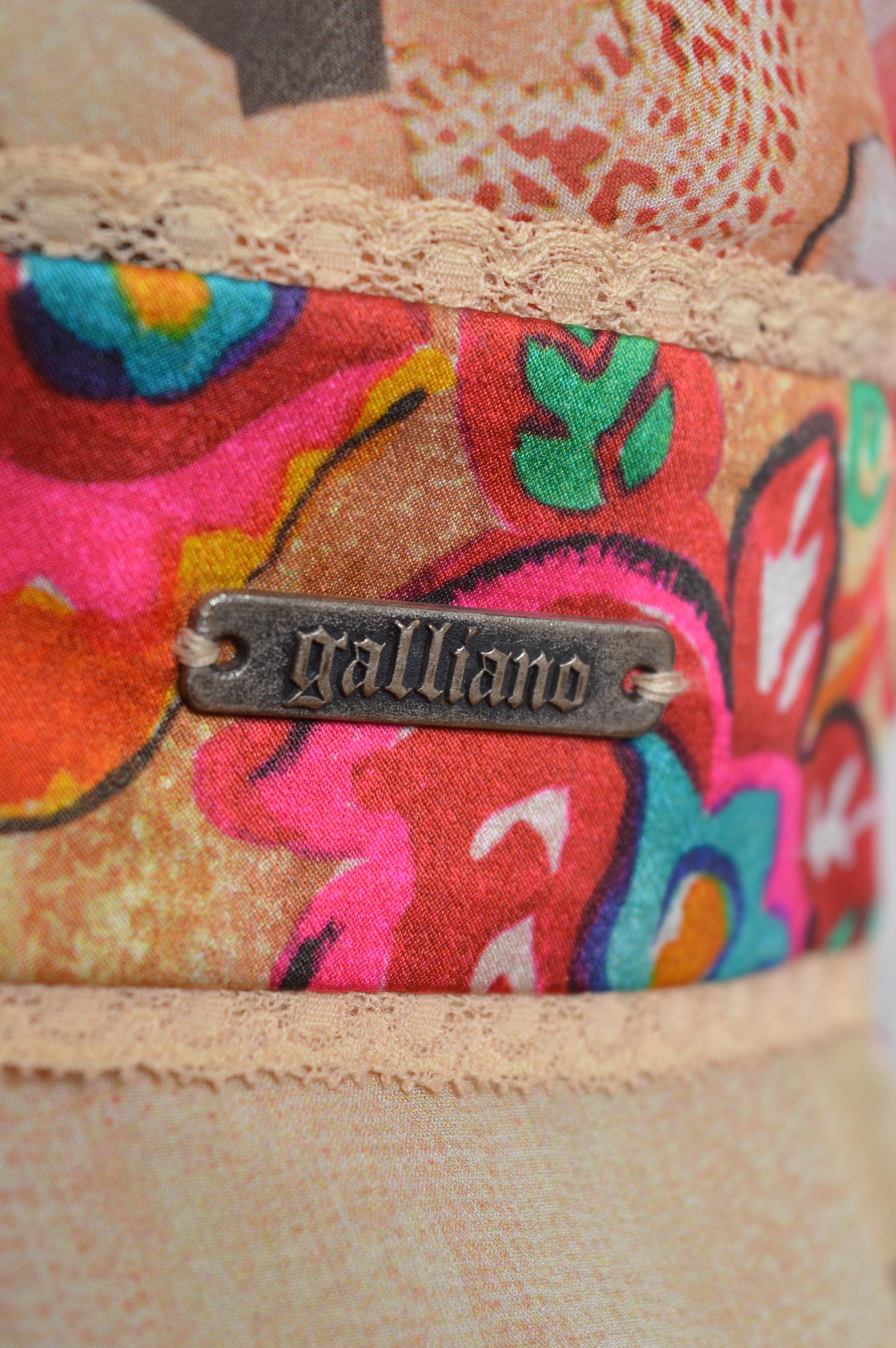 John Galliano - Vestito da tè in seta con stampa floreale dipinta e maniche corte in vendita 2
